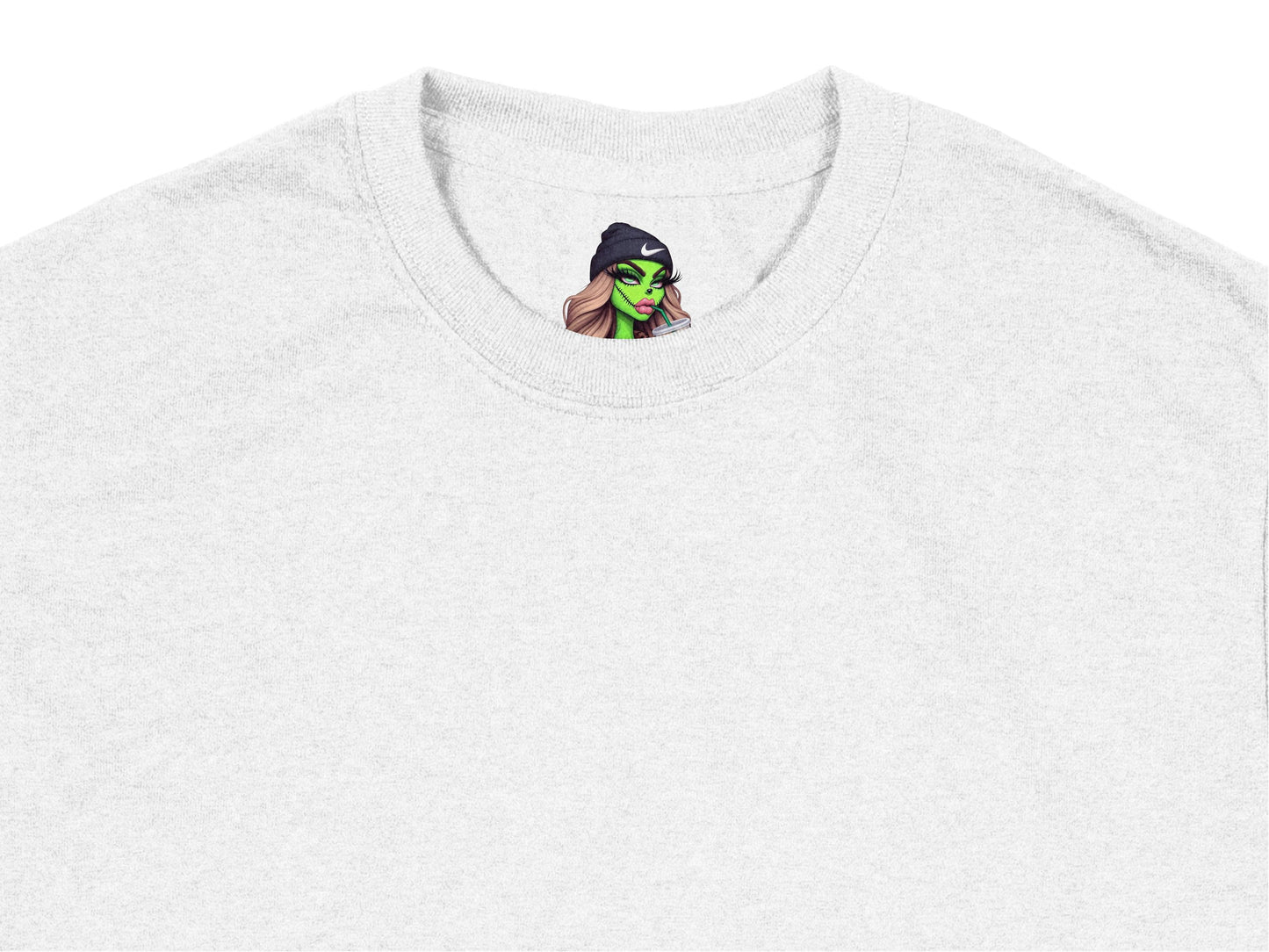 Women's Witch Graphic T-Shirt, Gray Cotton Tee, Halloween Casual Apparel, Unique Witch Design, Soft Comfortable Top