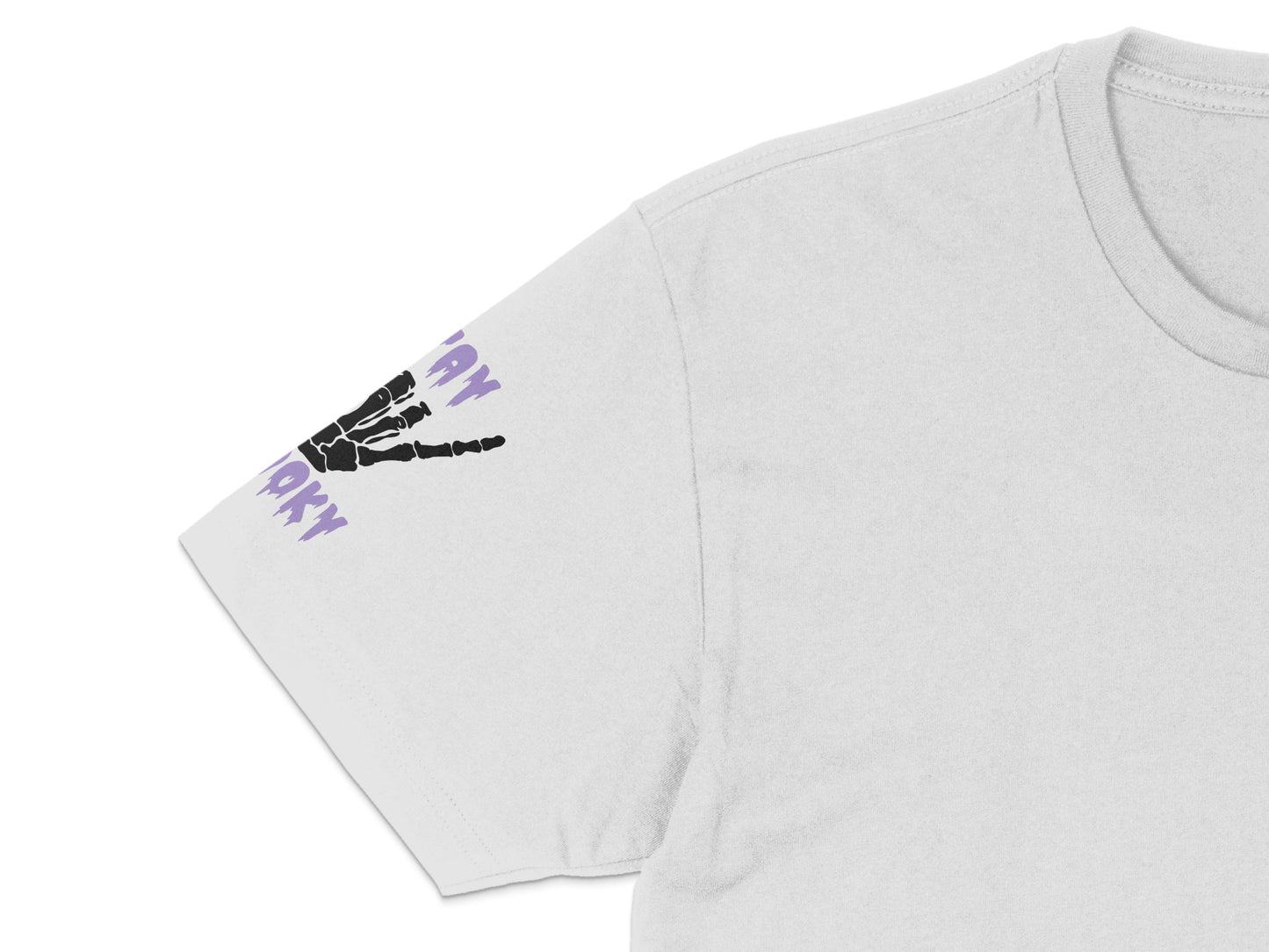 Minimalist Skeleton Hand Graphic T-Shirt, Cool Purple Text Art, Unisex Casual Tee, Unique Clothing Gift Ideas