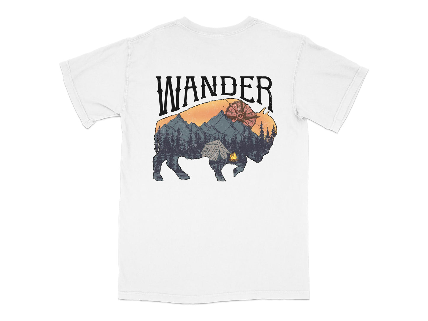 Wander Bison Graphic T-Shirt, Nature Inspired Camping Tee, Outdoor Adventure Shirt, Unisex White T-Shirt