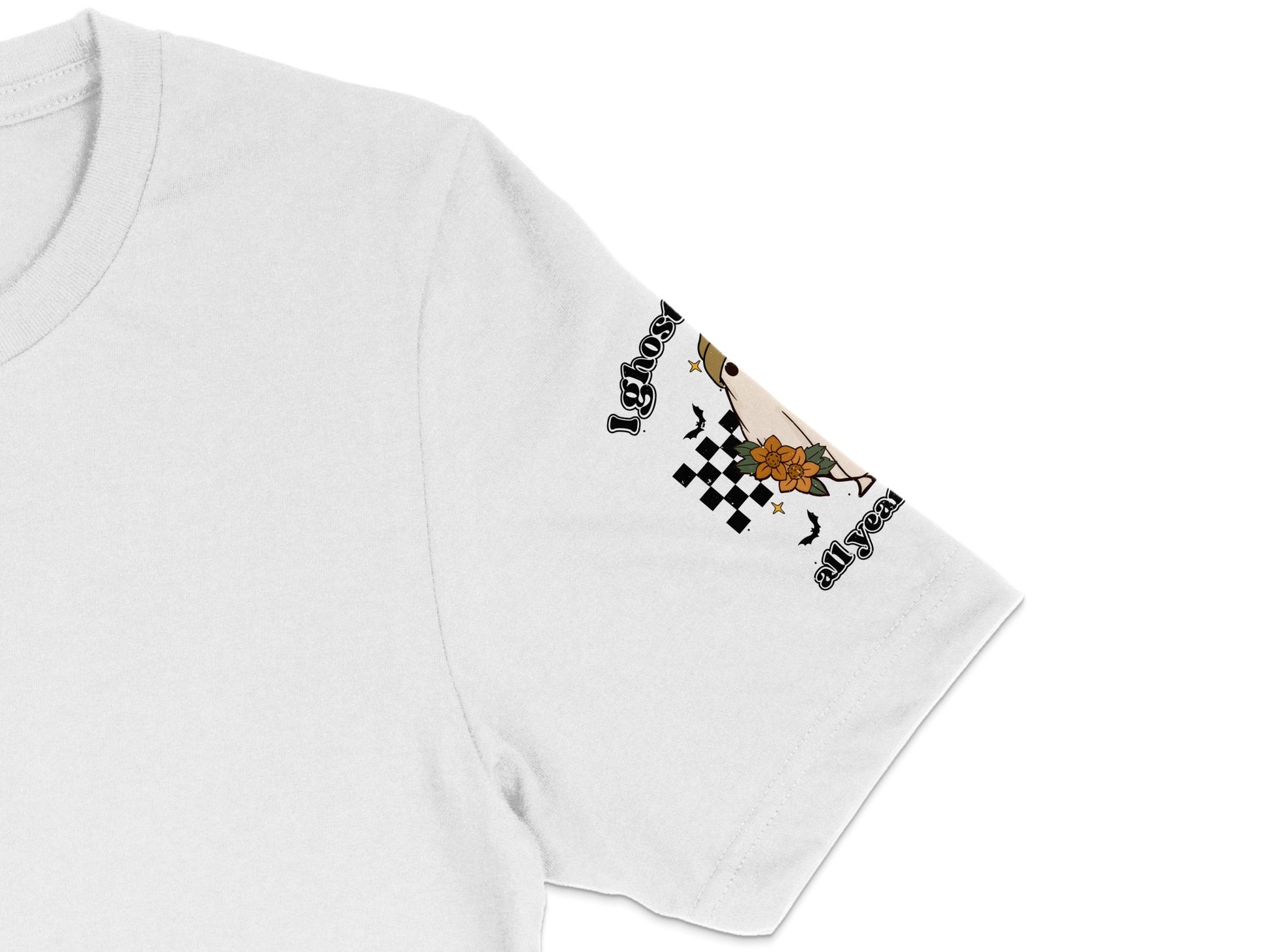 White T-Shirt with Checkerboard and Flower Graphic, Casual Cotton Tee, Unisex Stylish Top