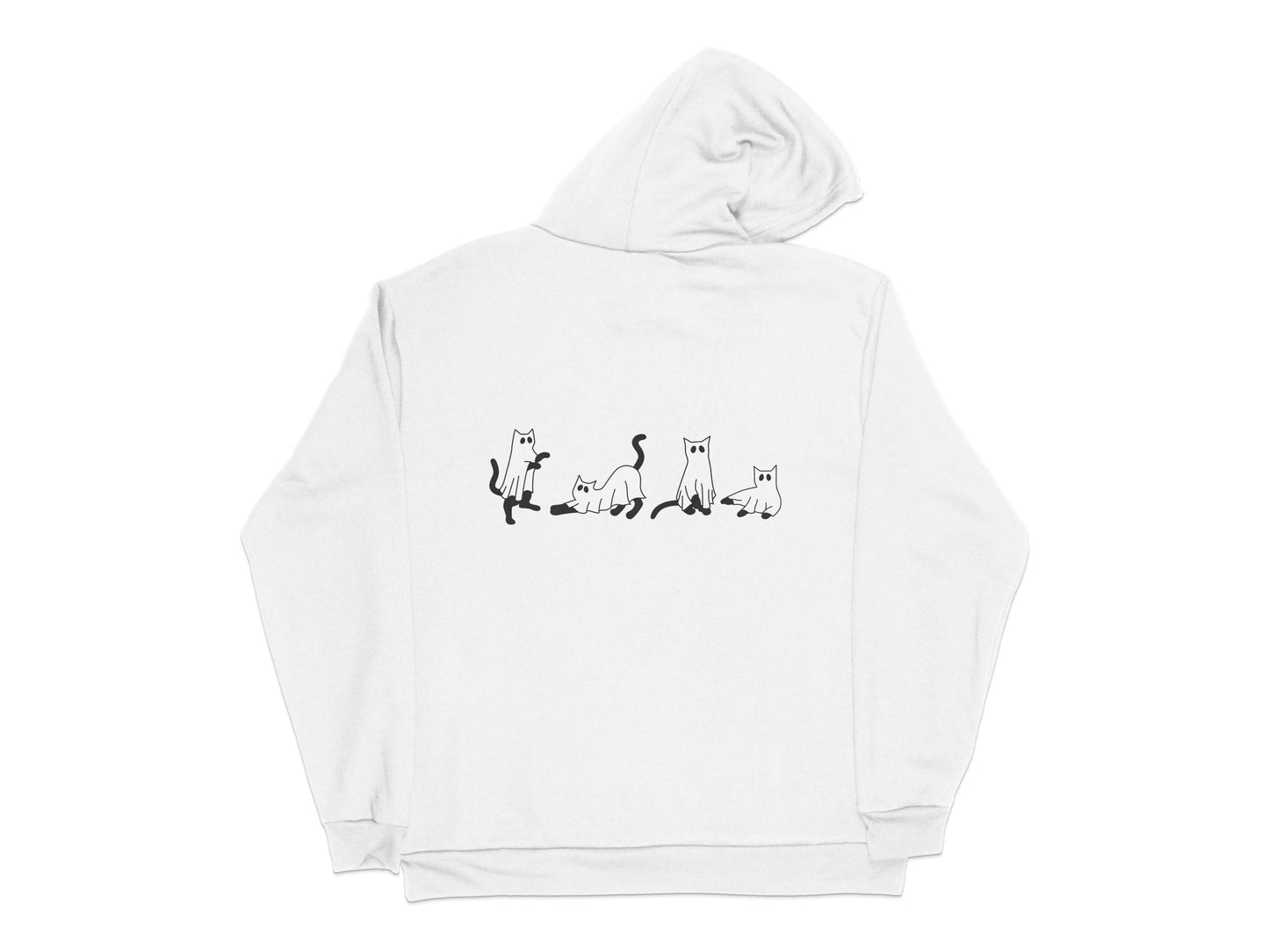 White Hoodie with Cute Cat Illustrations, Unisex Cat Lover Sweatshirt, Casual Pullover for Pet Owners