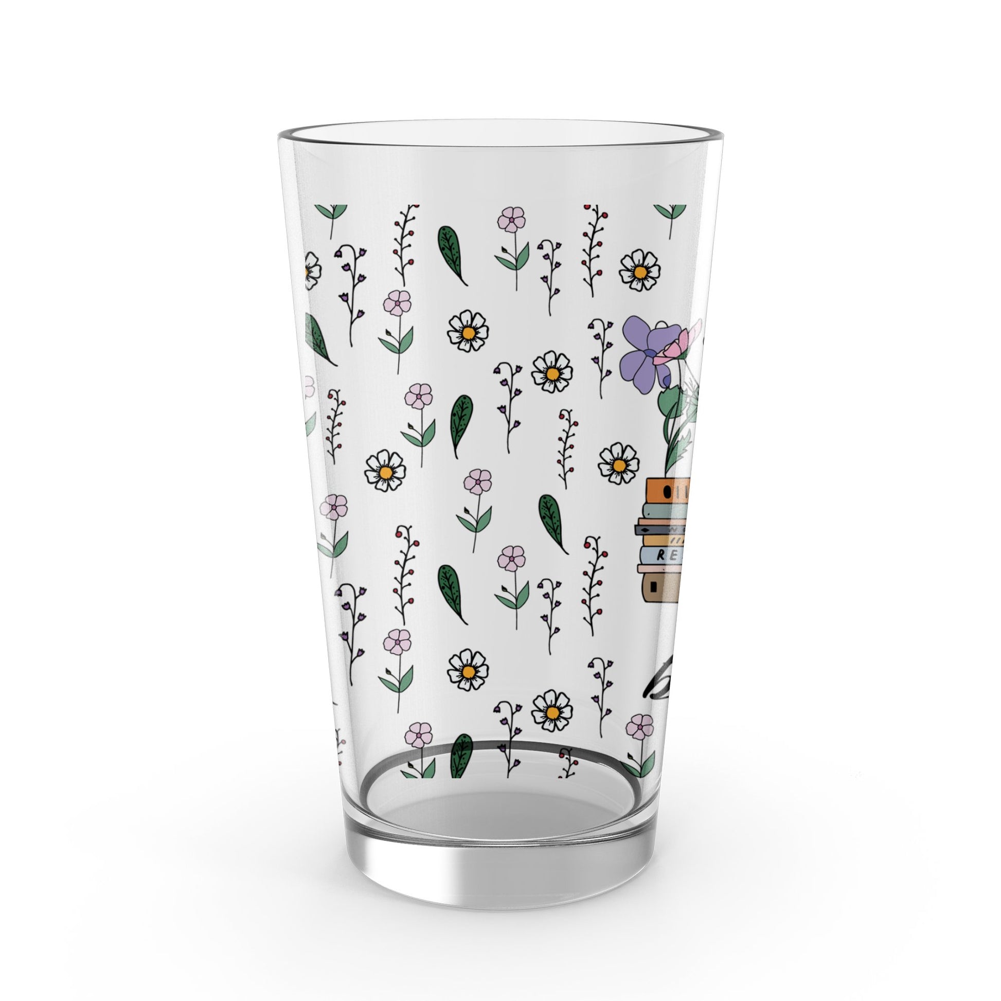 Floral Honey Bee Glass Tumbler, Botanical Drinkware, Nature Inspired Glass, Unique Kitchen Gifts, Dishwasher Safe, 16 oz