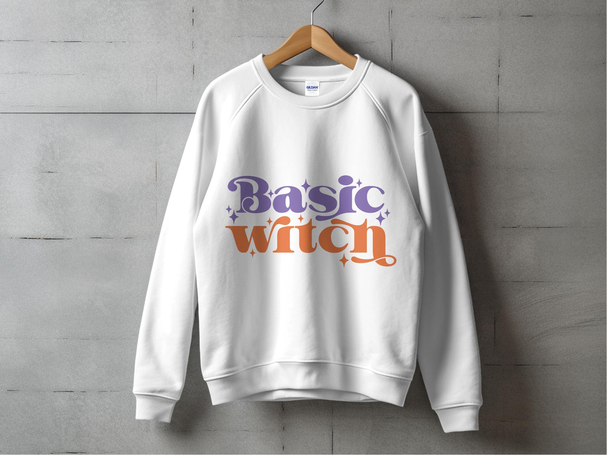 Basic Witch Halloween Sweatshirt, Spooky Fall Graphic Pullover, Cozy Witchy Crewneck, Light Grey Top for Autumn Celebrations