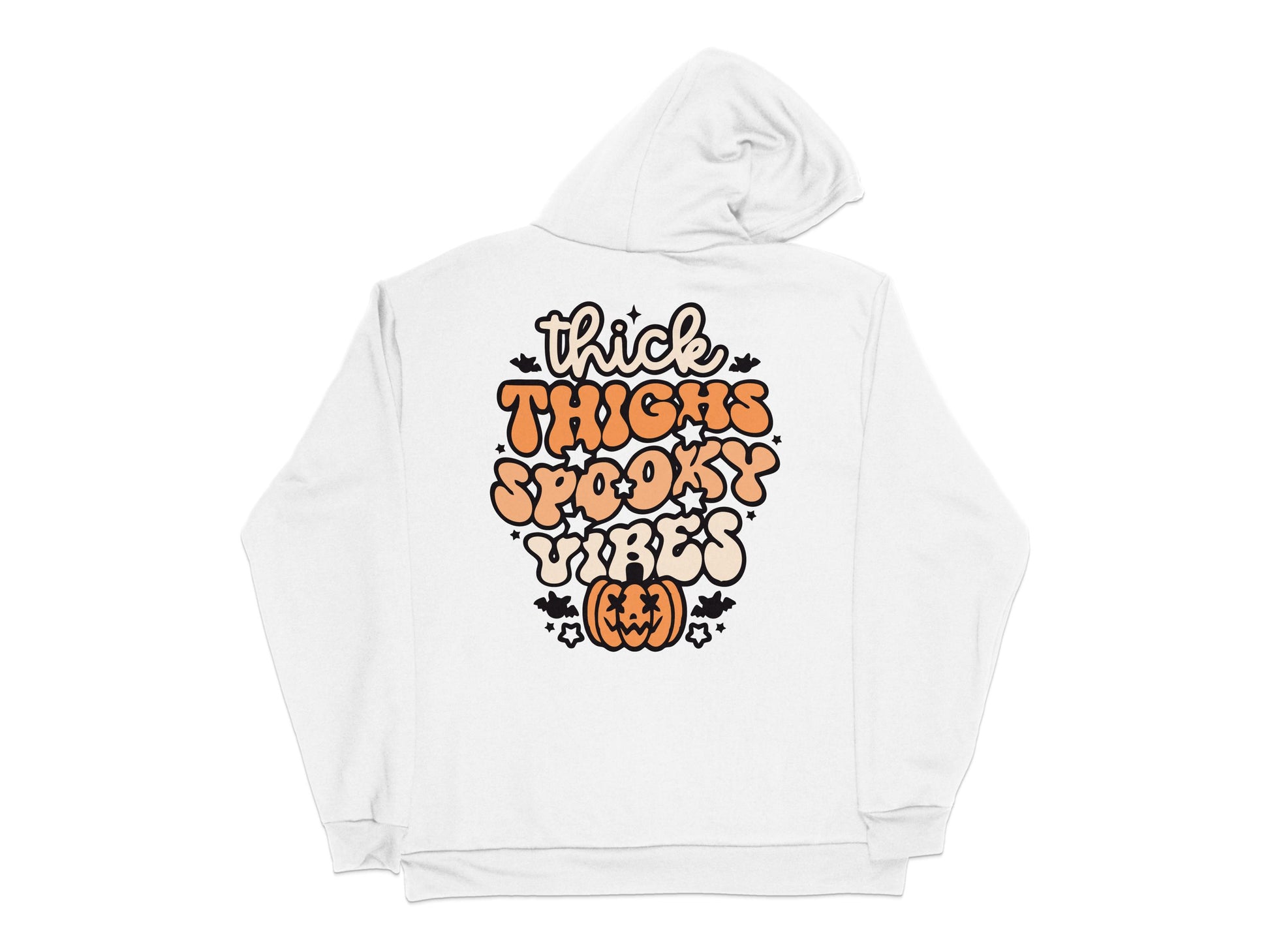Thick Thighs Spooky Vibes Halloween Hoodie, Orange Pumpkin Graphic, Fall Fashion Sweatshirt for Adults