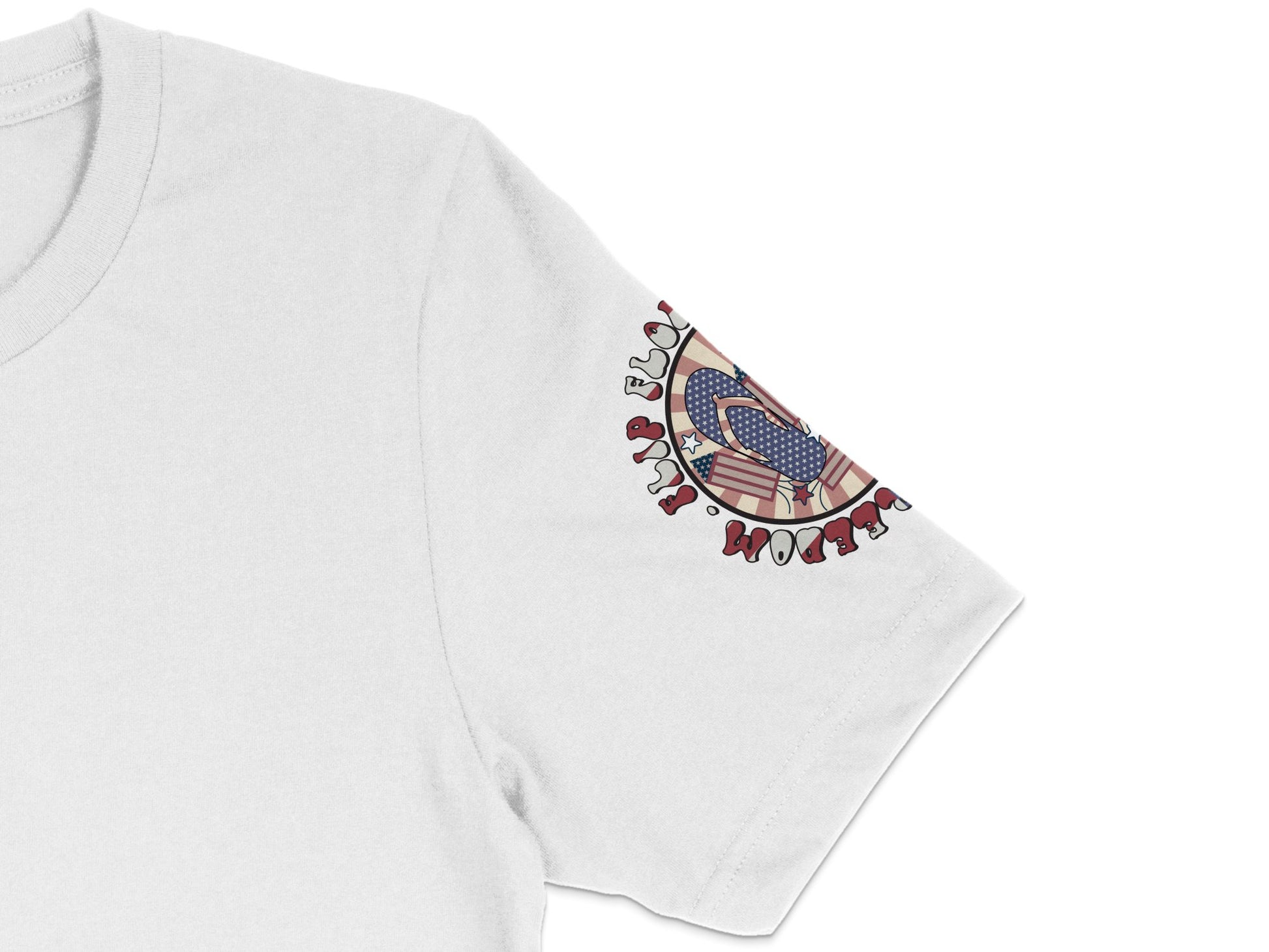 Patriotic USA Flag Embroidery T-Shirt, Unisex White Cotton Tee, American Emblem Casual Top