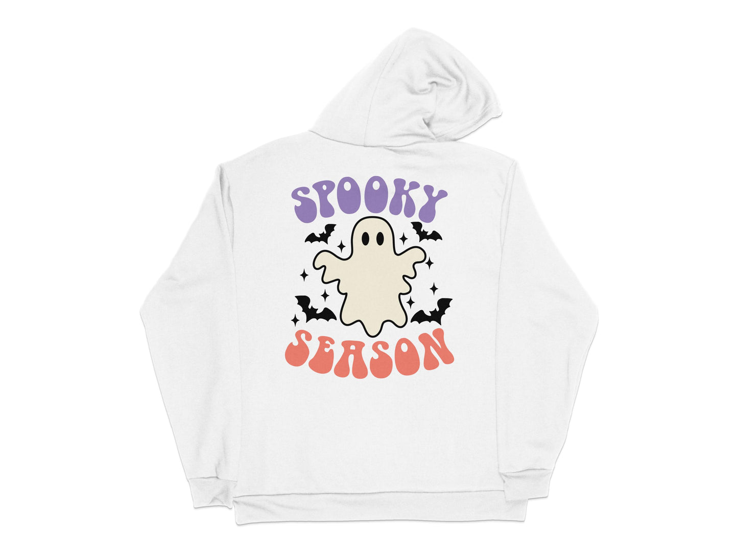 Spooky Season Hoodie, Cute Ghost and Bats Graphic, Halloween Casual Wear, Unisex Autumn Sweatshirt