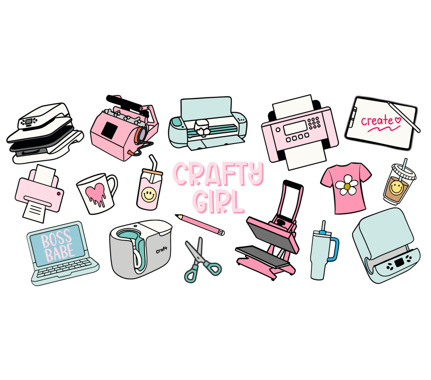 Crafty Girl Sticker Set, Cute Planner and Scrapbook Accessories, Creative DIY Label Pack, Colorful Office Decor