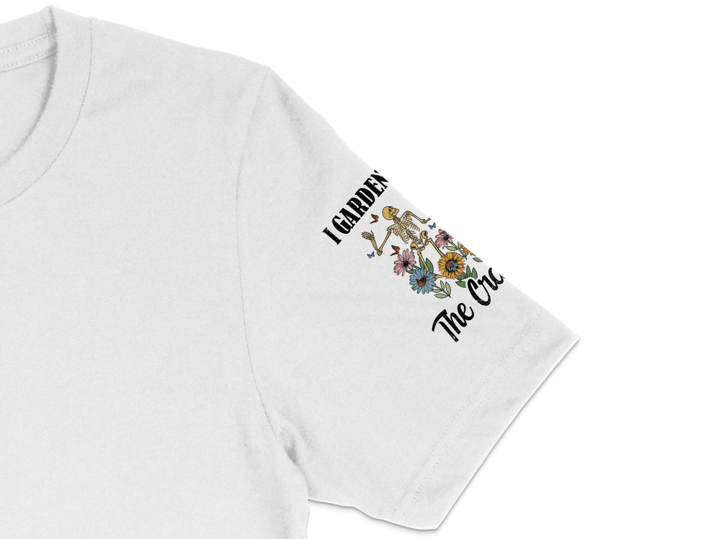 Women's White T-Shirt with Floral Embroidery, 'I Garden So I Don't Choke People' Humorous Garden Lover Tee, Unique Gift Idea