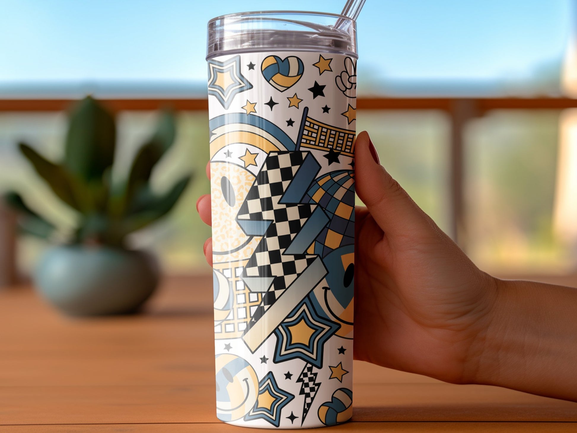 Colorful Geometric Pattern Tumbler, Insulated Travel Cup, Modern Abstract Design, Reusable Drinkware