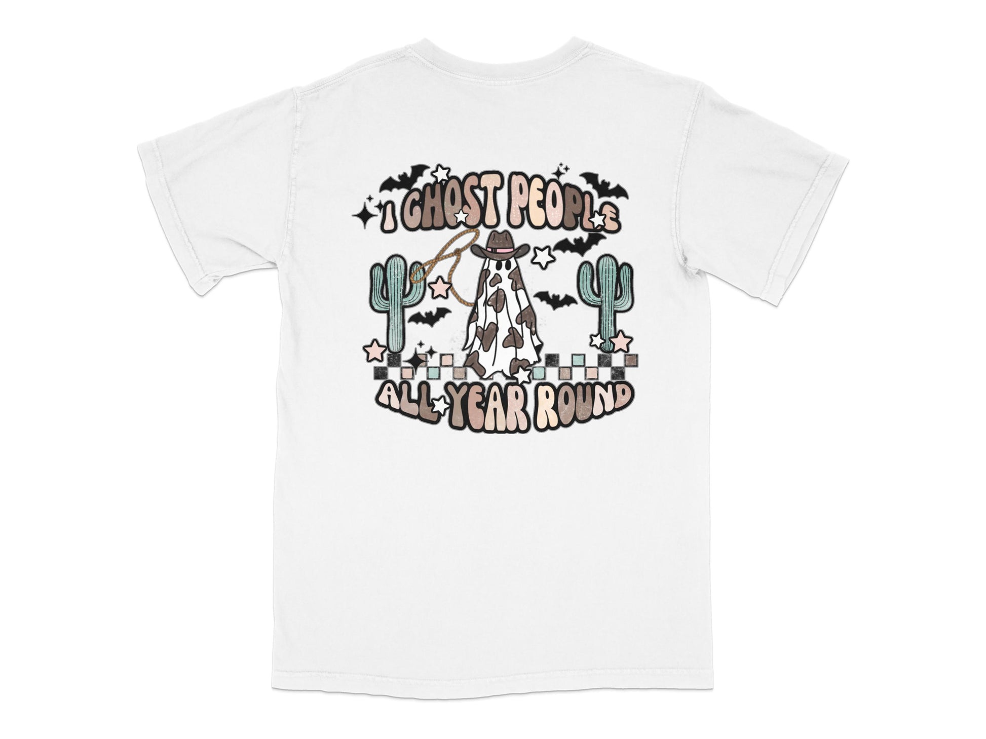 Ghost People All-Year Round White T-Shirt, Cute Ghost Graphic Tee, Unisex Desert Scene Shirt
