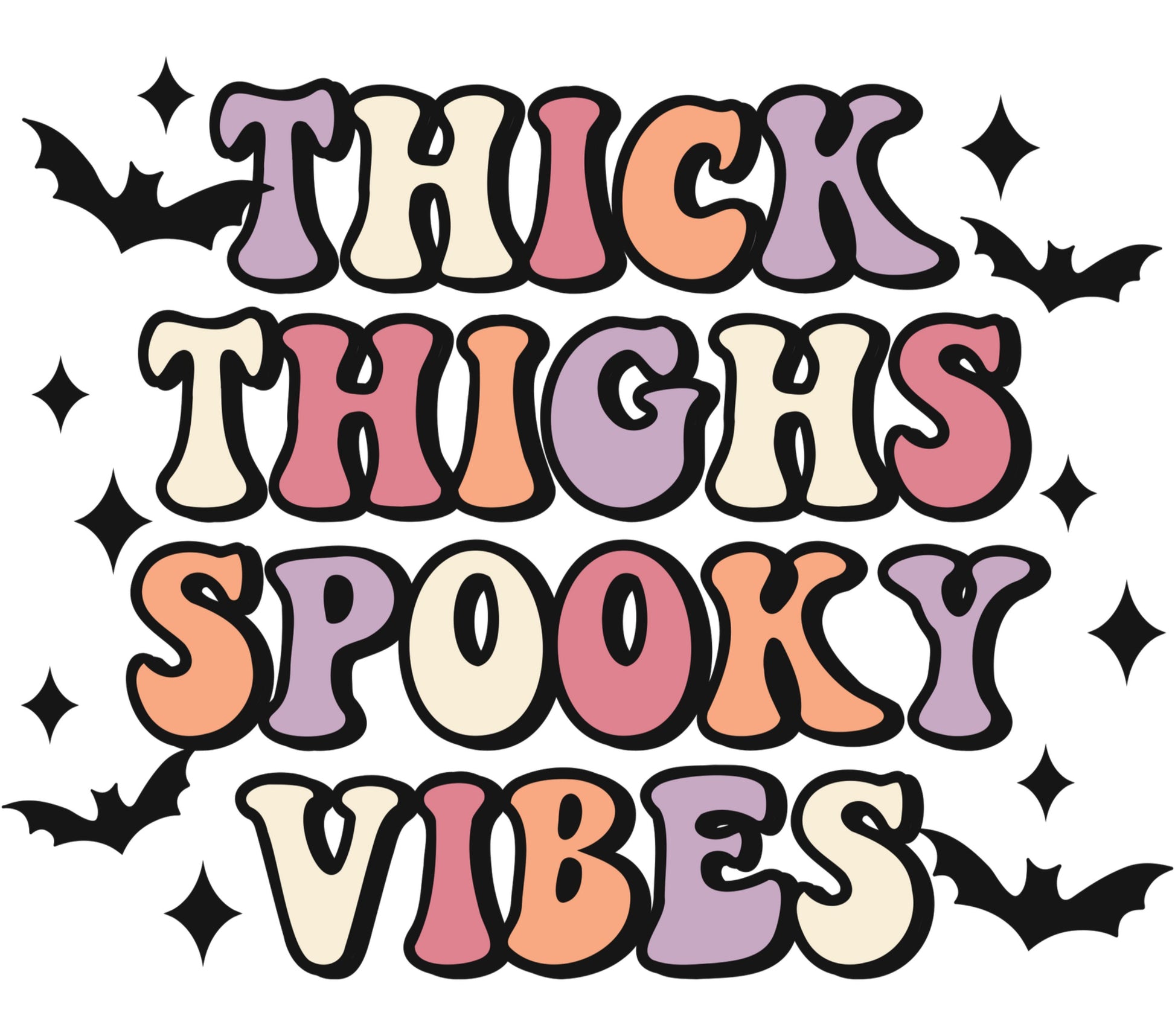 Thick Thighs Spooky Vibes Retro Halloween Graphic T-Shirt Design Vintage Style Autumn Festival Apparel