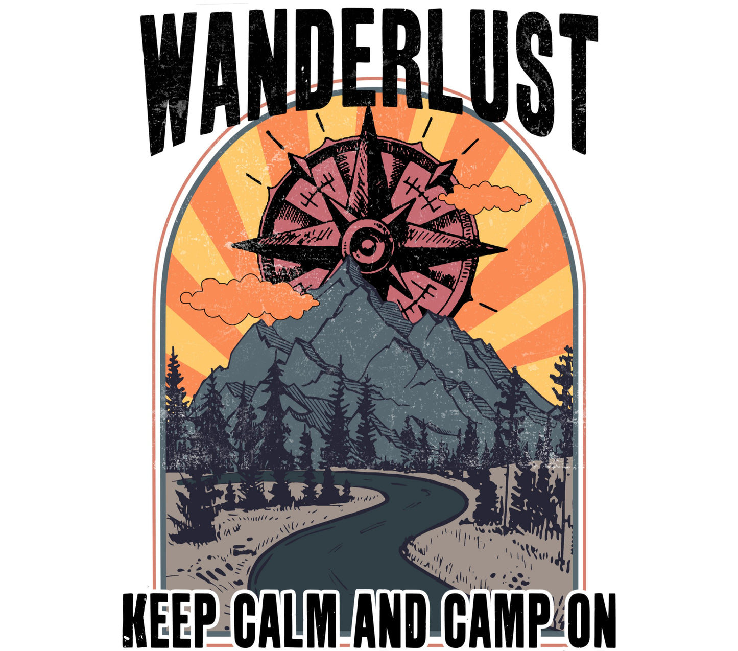 Wanderlust Vintage Compass Design T-Shirt, Mountain Camping Graphic Tee, Outdoor Adventure Apparel, Keep Calm and Camp Shirt