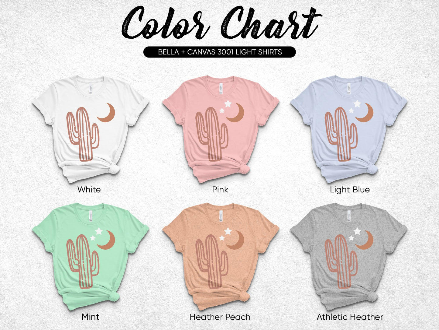 Bella Canvas 3001 T-Shirt Mockup, Cactus Design, Multiple Colors, Summer Tee, Casual Wear, Light Fabric, Fashion Photography, Trendy Tops