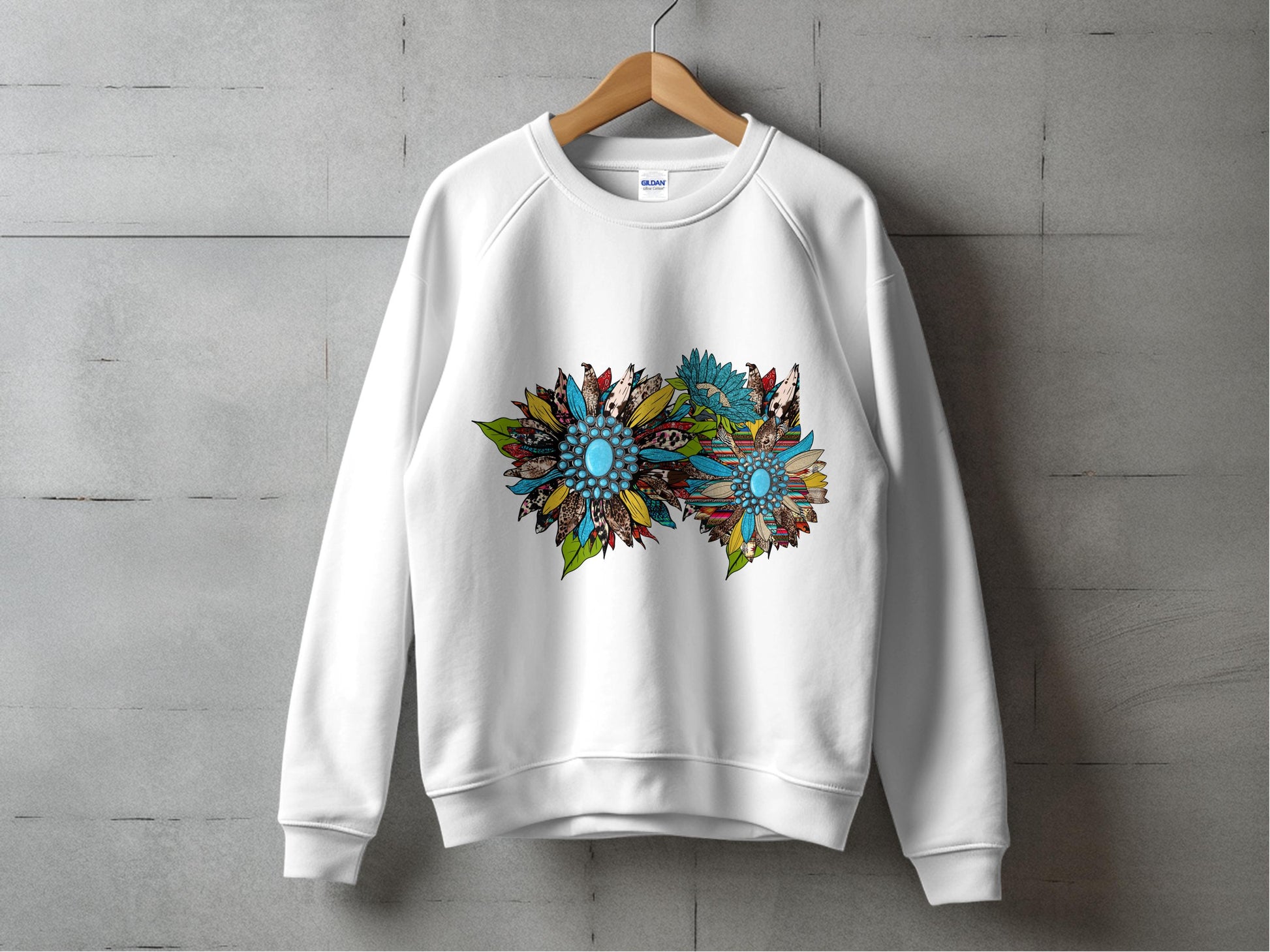 Floral Printed Sweatshirt, Colorful Autumn Flowers Design, Unisex White Pullover, Casual Wear