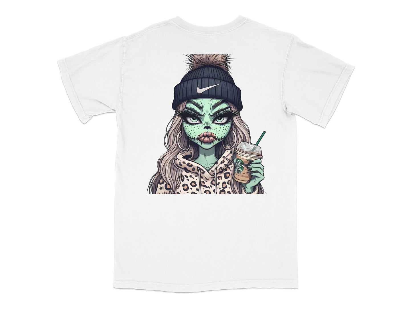 Women's Graphic Tee, Alien Illustration, Trendy Urban Style, Leopard Print, Fashion T-Shirt, Cool Streetwear, Unique Design