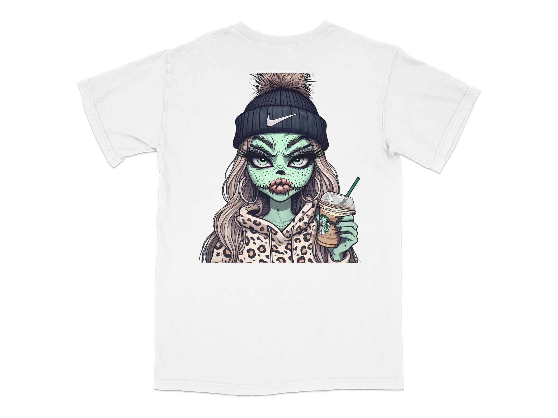 Women's Graphic Tee, Alien Illustration, Trendy Urban Style, Leopard Print, Fashion T-Shirt, Cool Streetwear, Unique Design