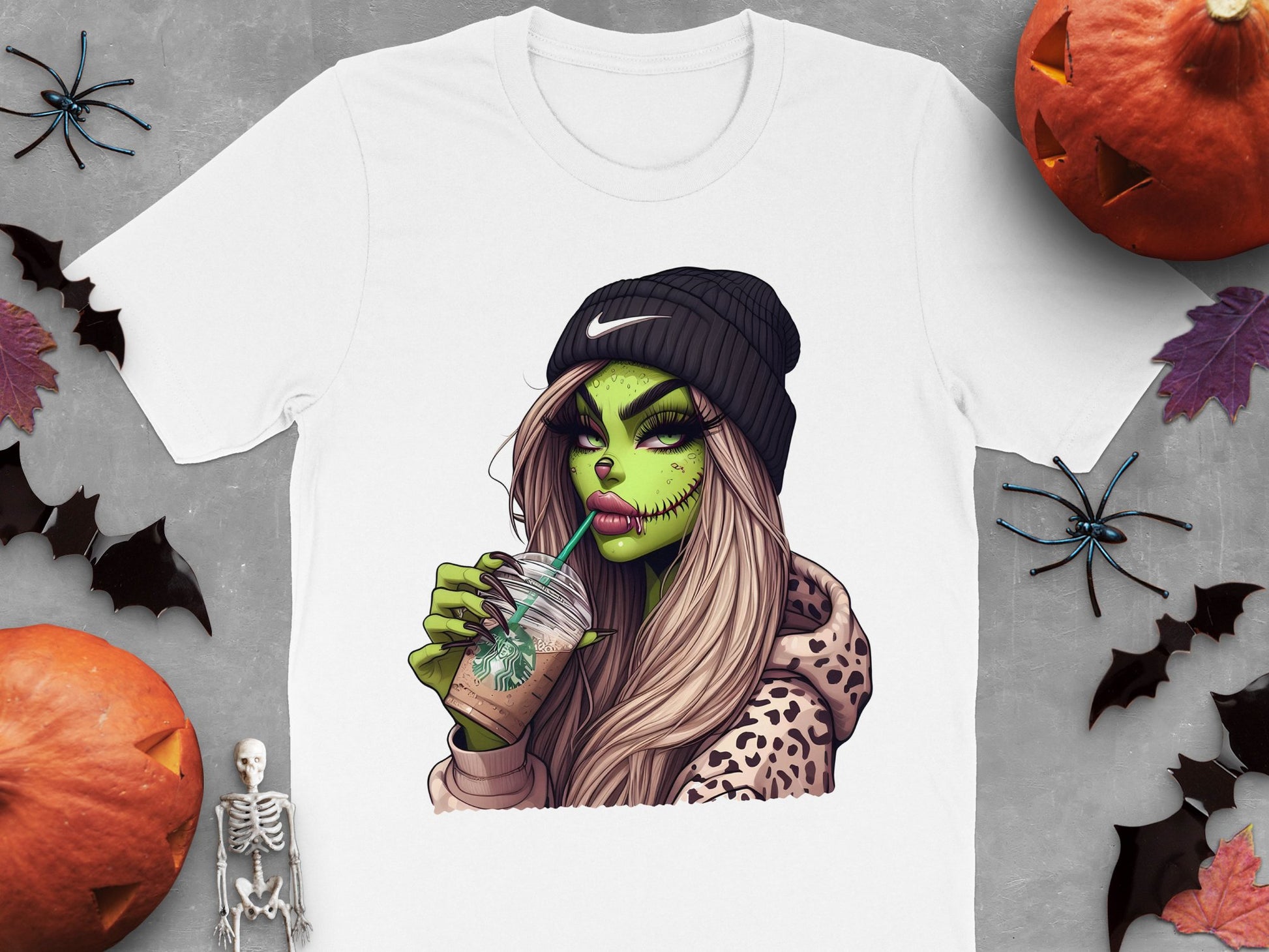 Halloween Witch Graphic T-Shirt, Zombie Woman Drinking Potion, Spooky Fashion Tee, Trendy Fall Apparel for Parties and Events