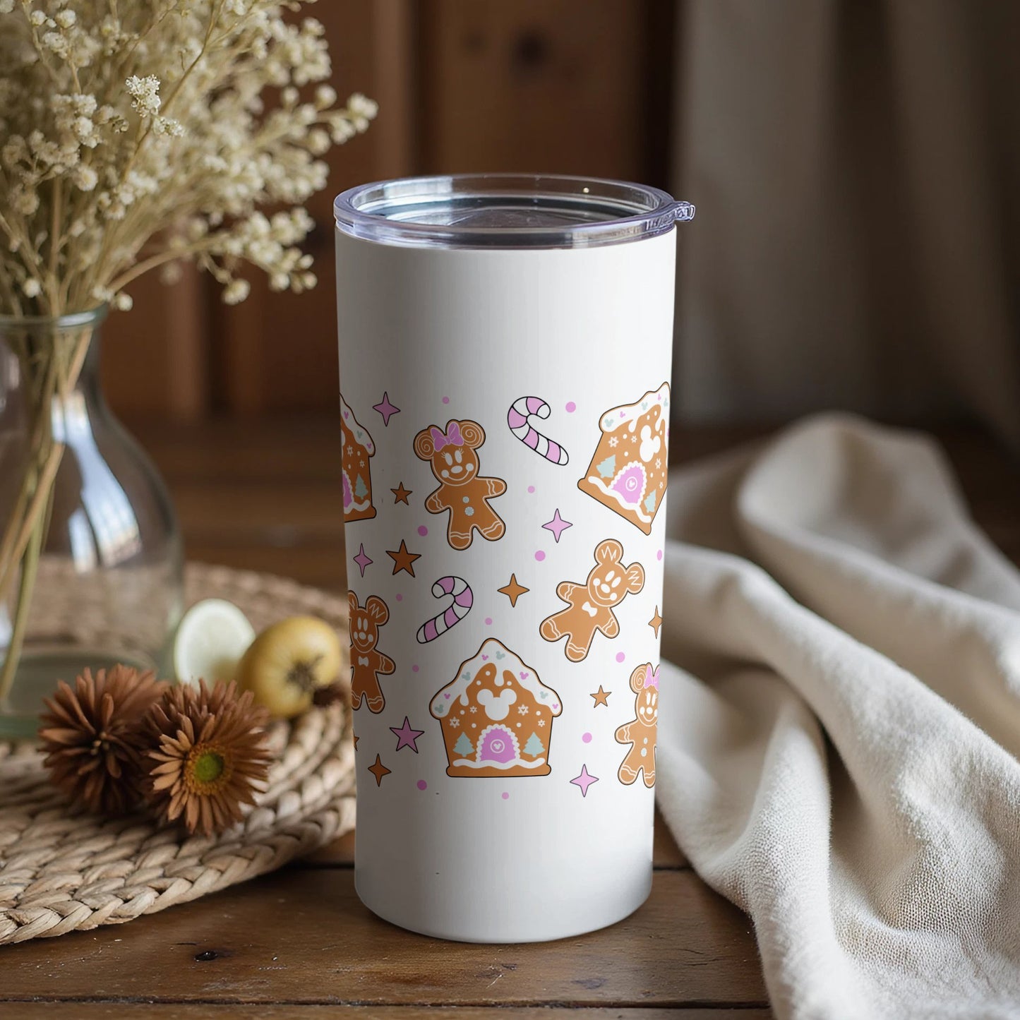 Gingerbread Christmas Tumbler, Insulated Coffee Cup, Holiday Drinkware, Cute Winter Gift Idea