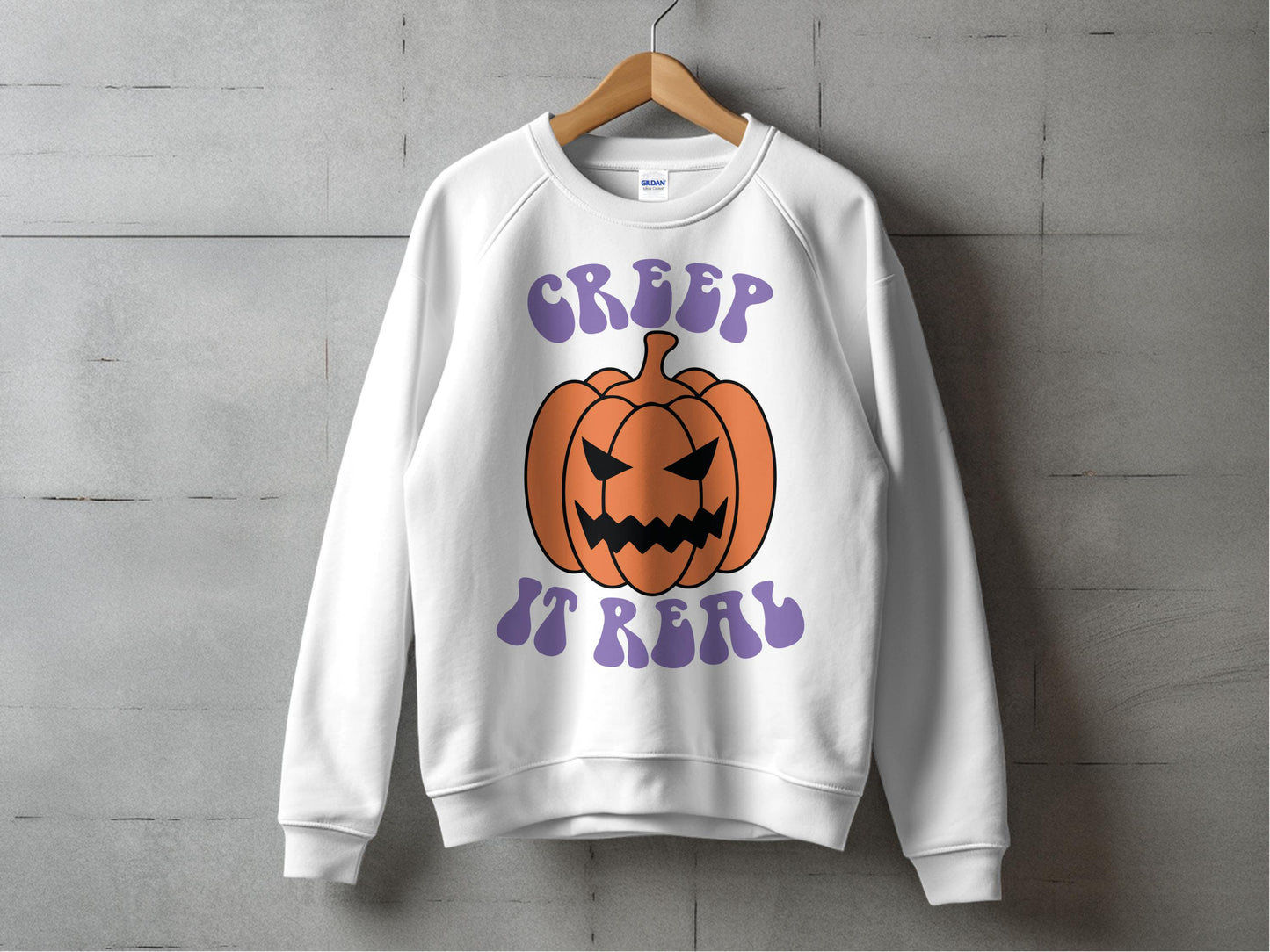 Halloween Sweatshirt Creep It Real Pumpkin Graphic Unisex Fall Fashion Cozy October Apparel