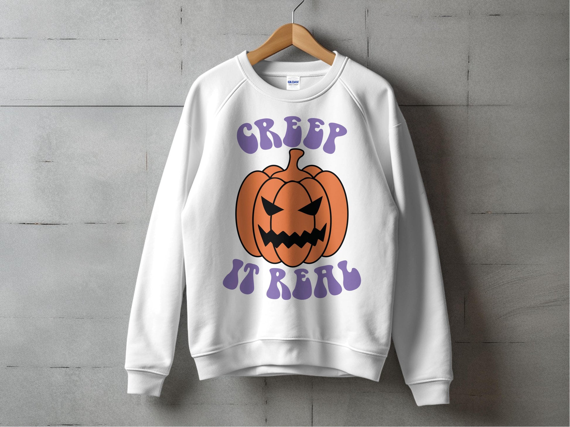 Halloween Sweatshirt Creep It Real Pumpkin Graphic Unisex Fall Fashion Cozy October Apparel