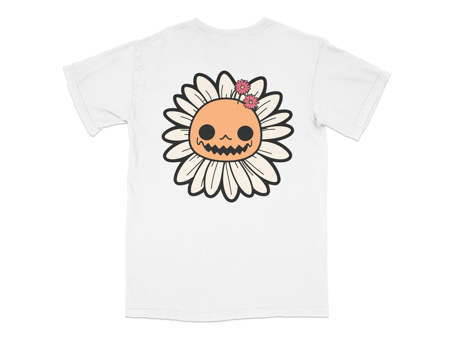 Floral Skull T-Shirt, Cute Gothic Tee, Daisy and Roses Design, Unisex Graphic Shirt, White Cotton Top, Trendy Summer Apparel