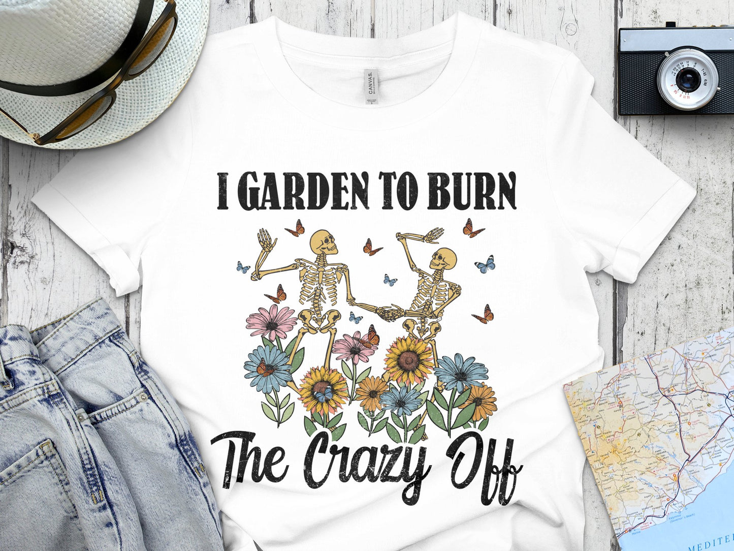 Funny Gardening T-Shirt, Skeleton Graphic Tee, Unique Garden Lover Gift, Floral Skeleton Shirt