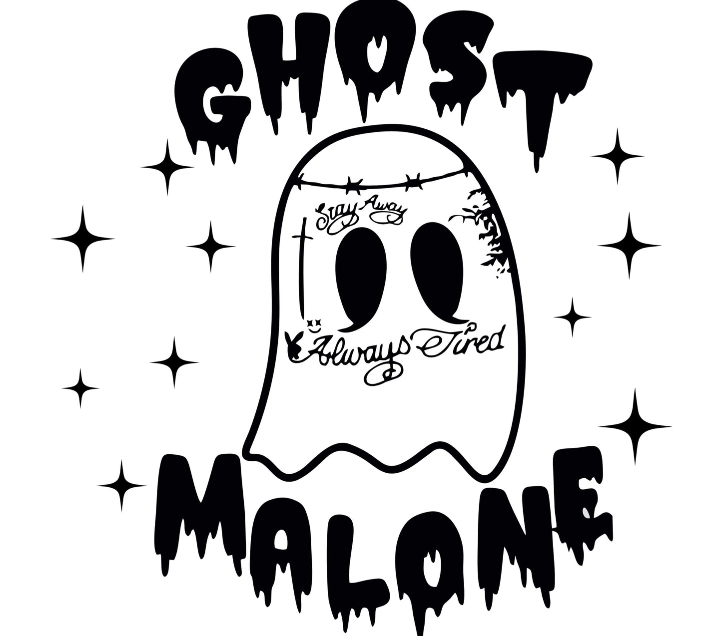 Ghost Malone Graphic T-Shirt, Stay Away Always Tired Slogan, Funny Halloween Tee, Casual Spooky Apparel