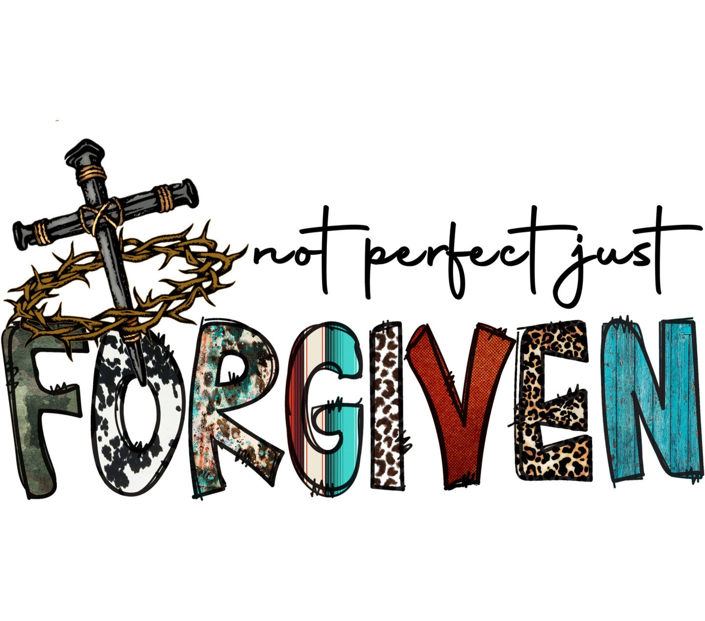 Forgiven Christian Graphic Tee Design, Vintage Sword and Crown Art, Inspirational Religious Digital Print