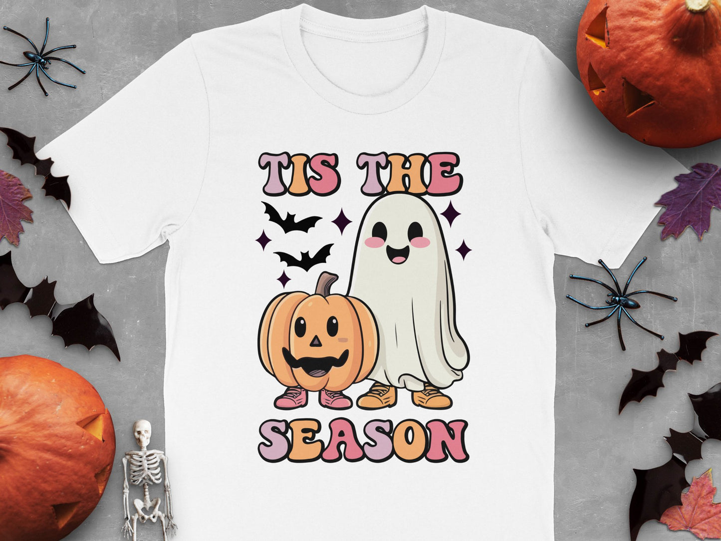 Cute Halloween T-Shirt, Pumpkin and Ghost Graphic, Seasonal Fall Apparel for All Ages