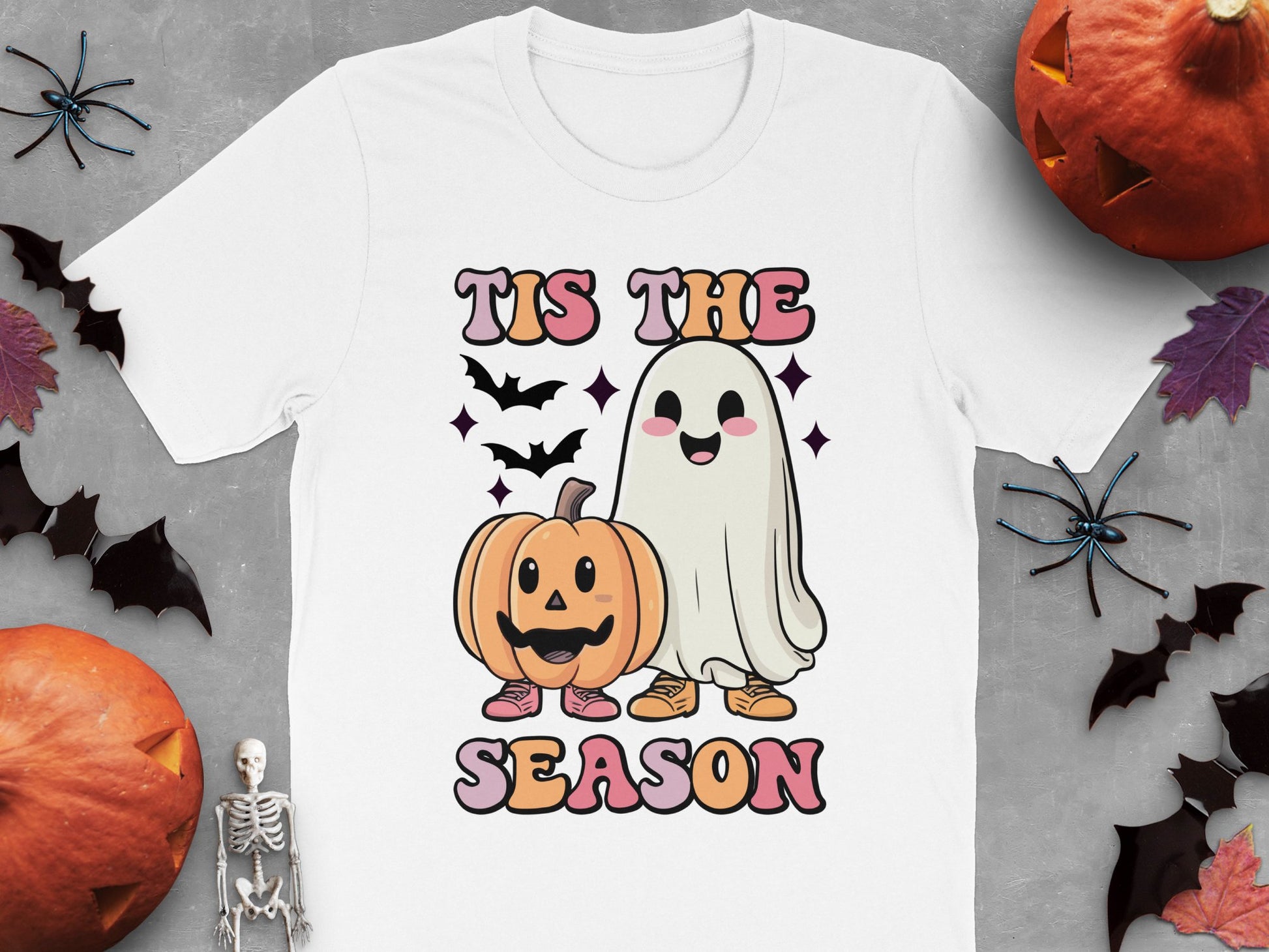 Cute Halloween T-Shirt, Pumpkin and Ghost Graphic, Seasonal Fall Apparel for All Ages