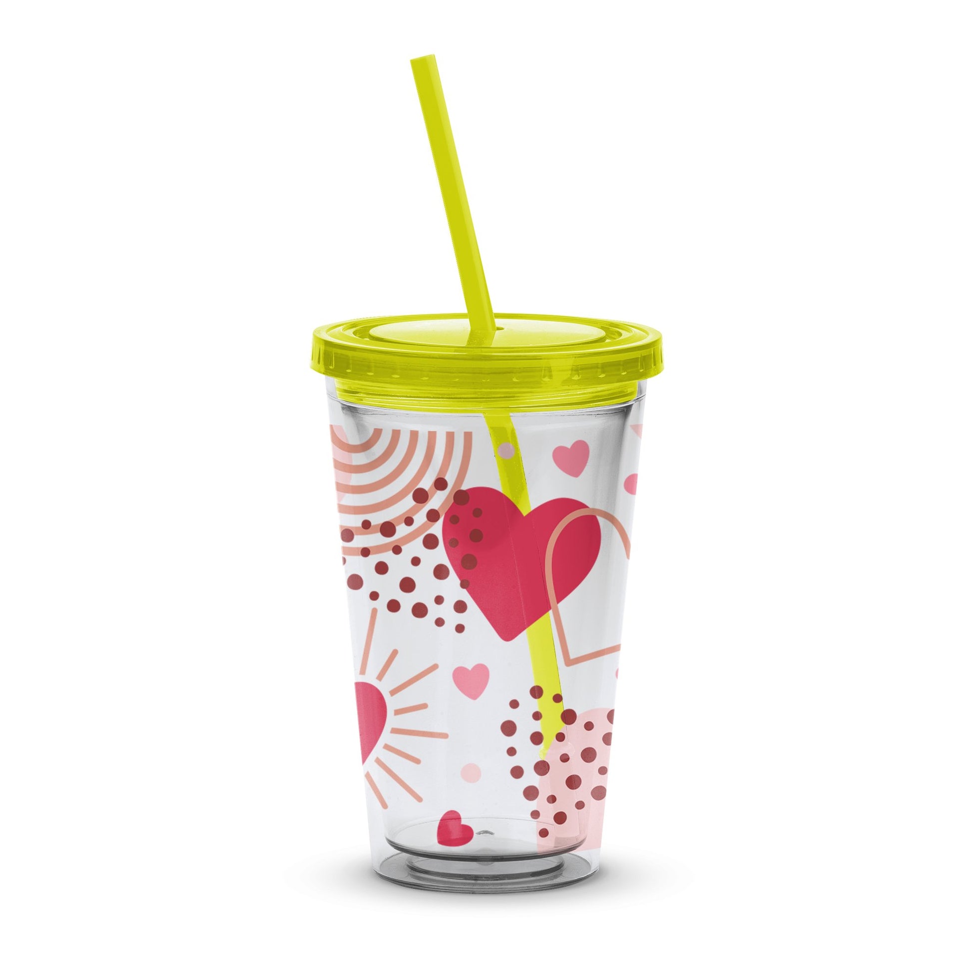 Colorful Heart Pattern Insulated Tumbler with Lid and Straw, 16oz Reusable Drink Cup for Summer