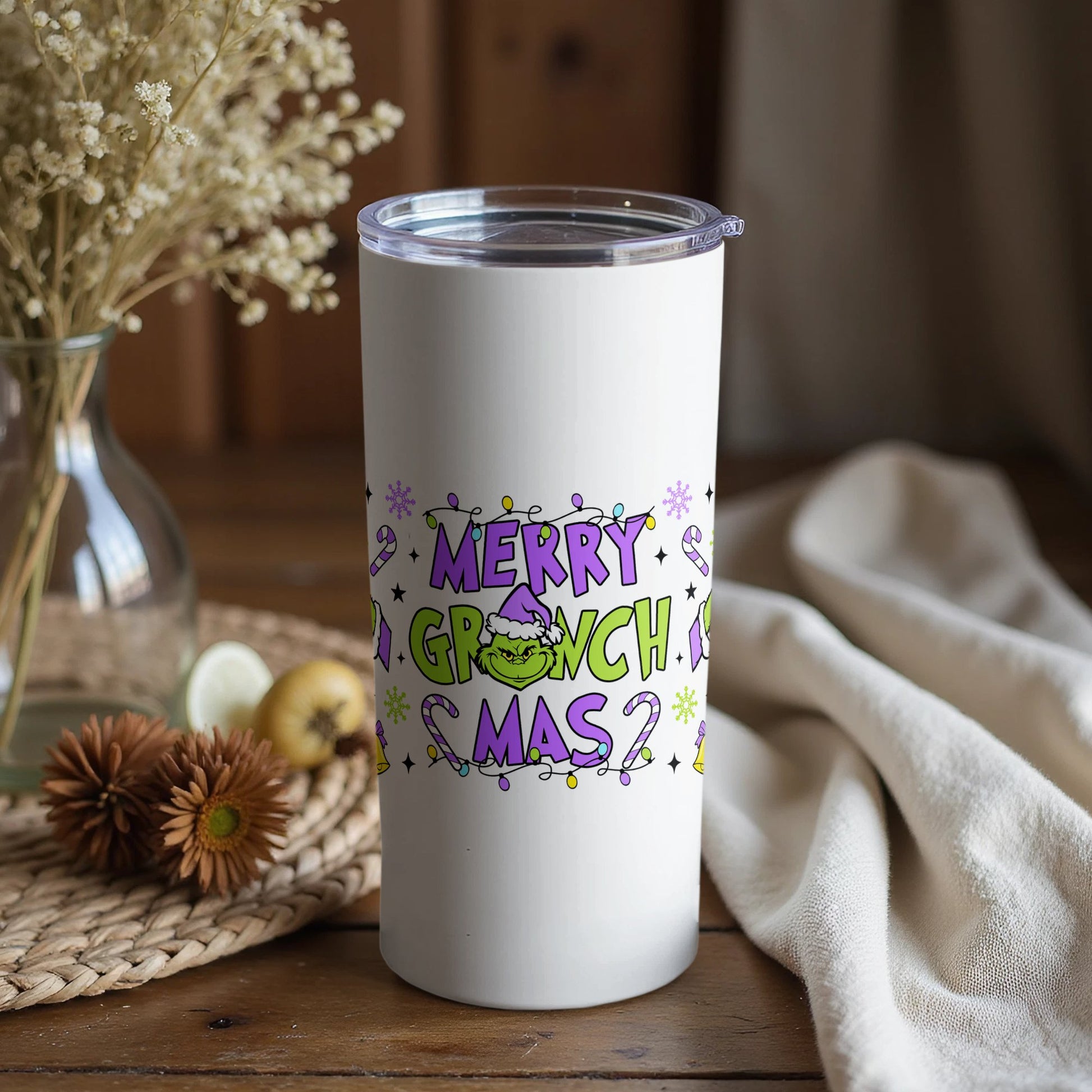 Merry Grinchmas Tumbler, Insulated Christmas Travel Cup, Green Grinch Holiday Mug, Unique Seasonal Drinkware Gift Idea
