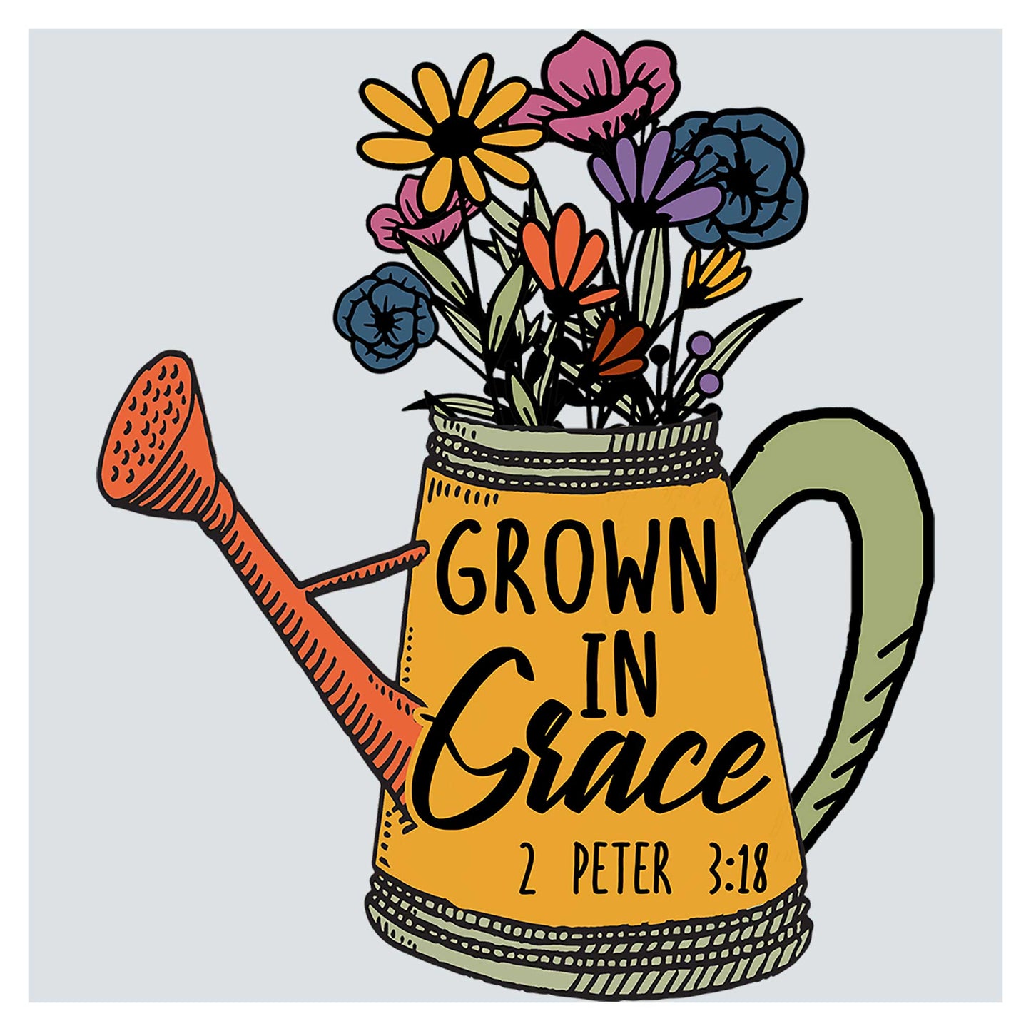 a drawing of a watering can with flowers in it