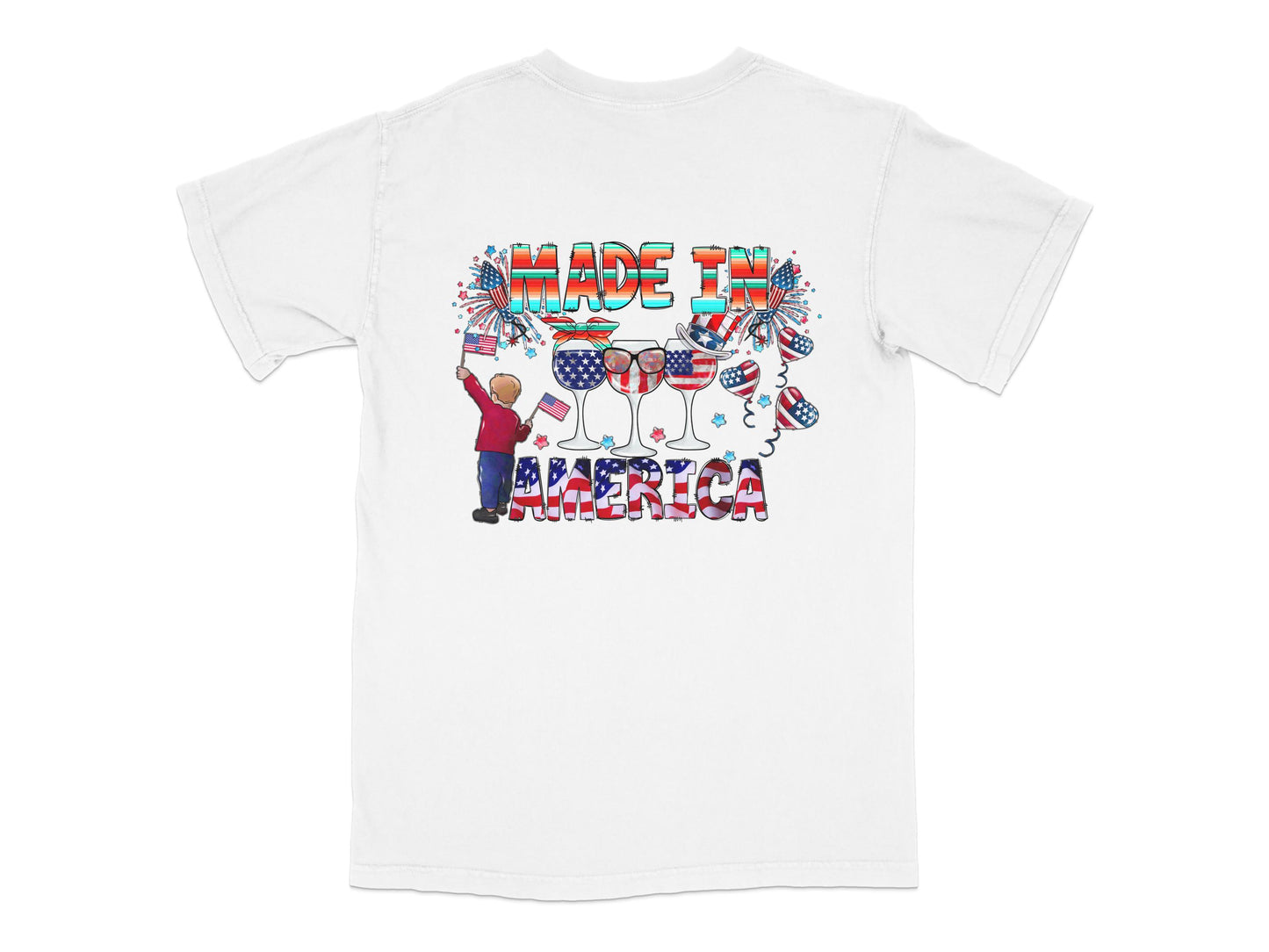Made in America Patriotic T-Shirt, USA Flag, July Fourth Celebration, Unisex White Tee