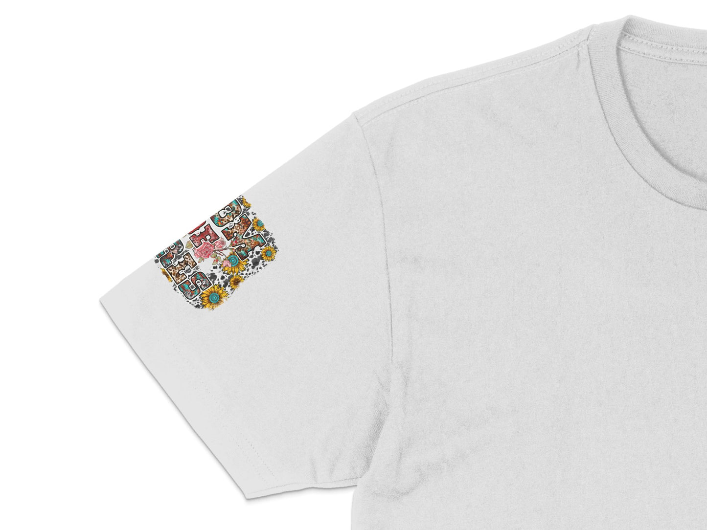White T-Shirt with Colorful Abstract Pocket Print, Unisex Casual Wear, Unique Graphic Tee