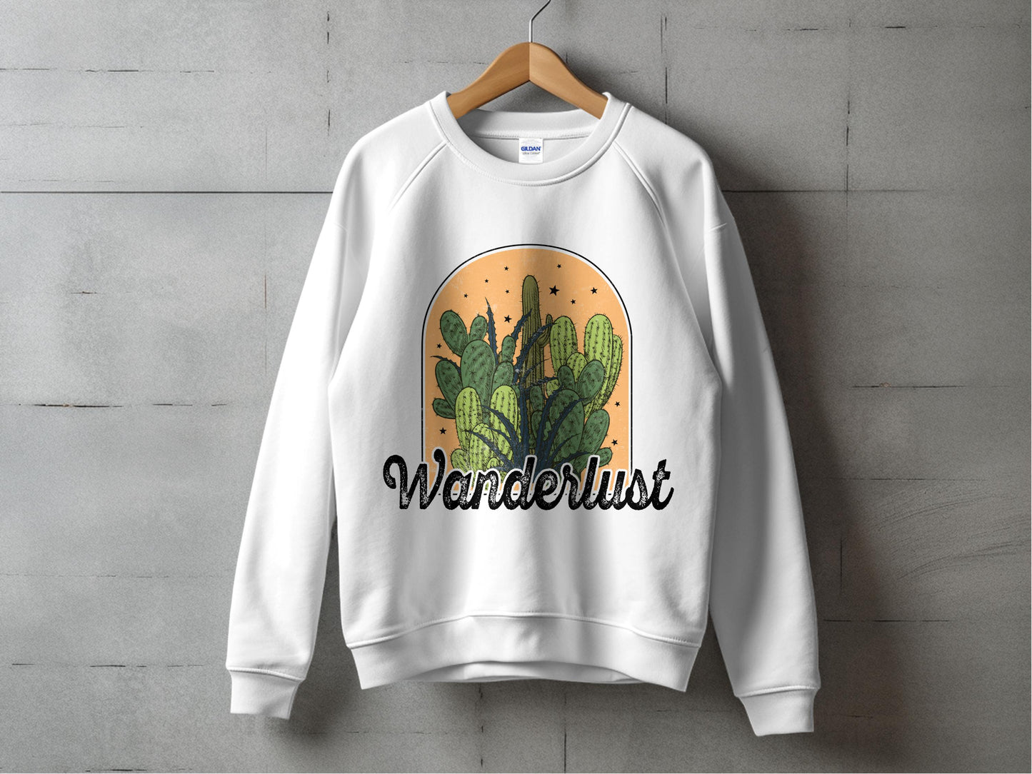 Wanderlust Cactus Print Sweatshirt, Unisex Desert Graphic Pullover, Trendy Nature Inspired Casual Top