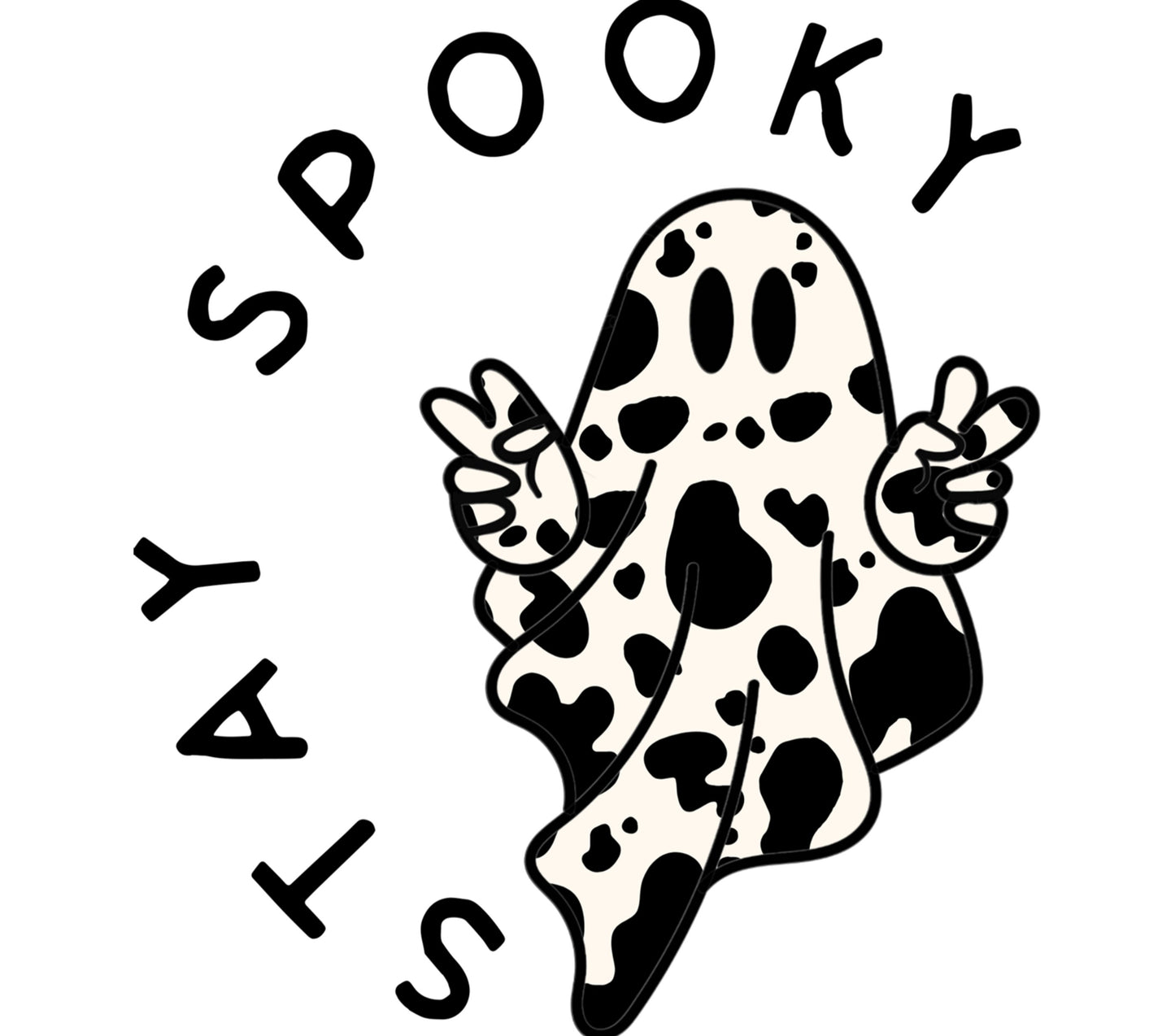 Stay Spooky Ghost Cow Sticker, Cute Halloween Dairy Cow, Fun Vinyl Decal, Trendy Laptop Decoration, Waterproof Black and White