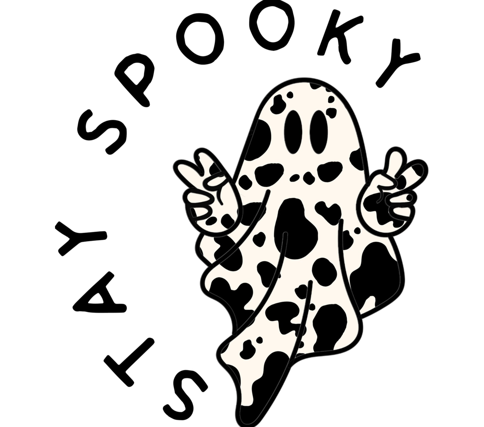 Stay Spooky Ghost Cow Sticker, Cute Halloween Dairy Cow, Fun Vinyl Decal, Trendy Laptop Decoration, Waterproof Black and White