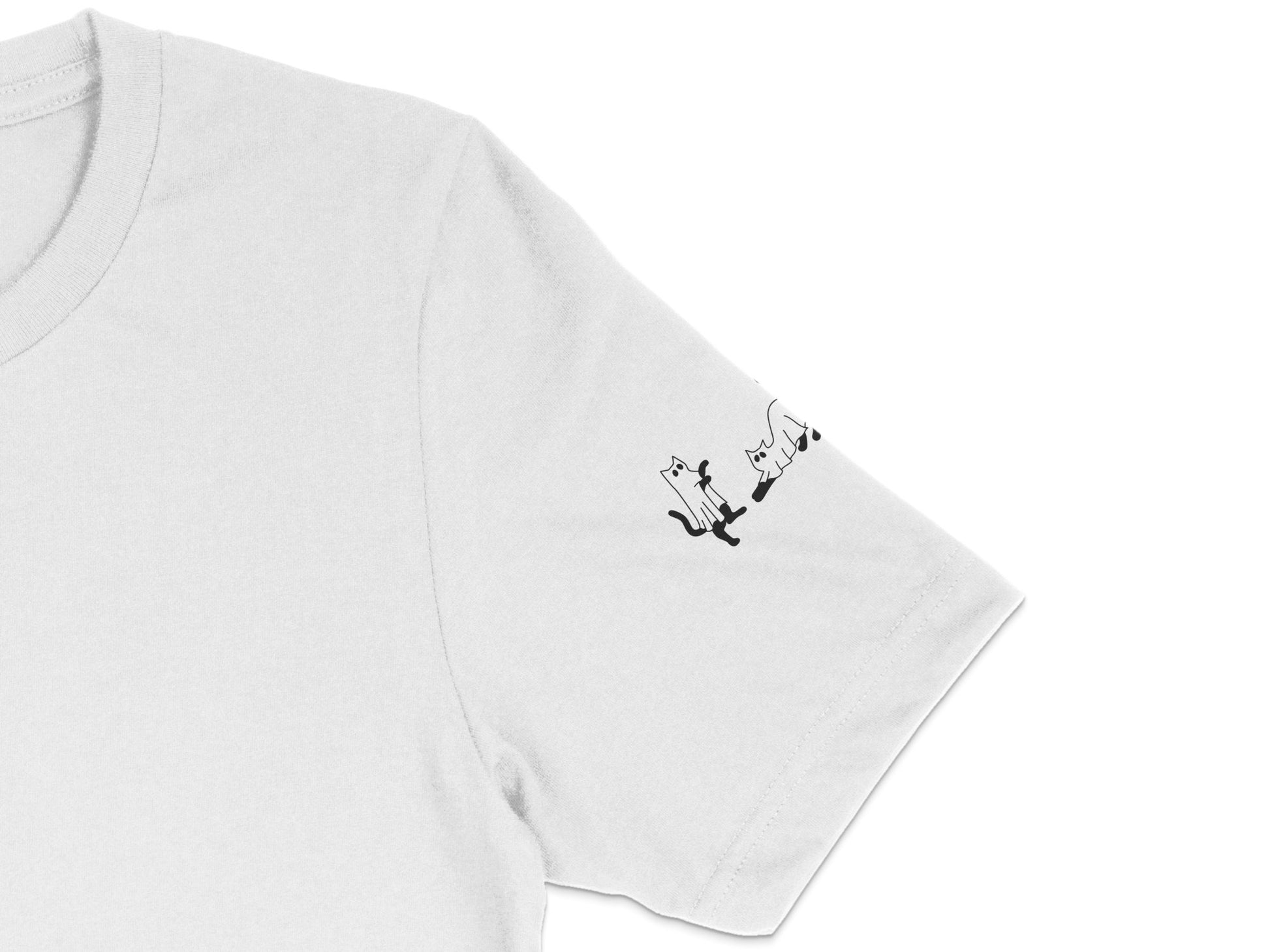 White T-Shirt with Black Cat Embroidery, Cotton Tee, Casual Women's Clothing, Unique Graphic Tee