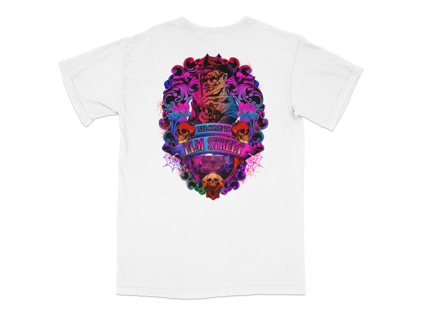 Men's White T-Shirt with Vibrant Tattoo Style Graphic, Colorful Skull and Anchor Design, Casual Streetwear Shirt