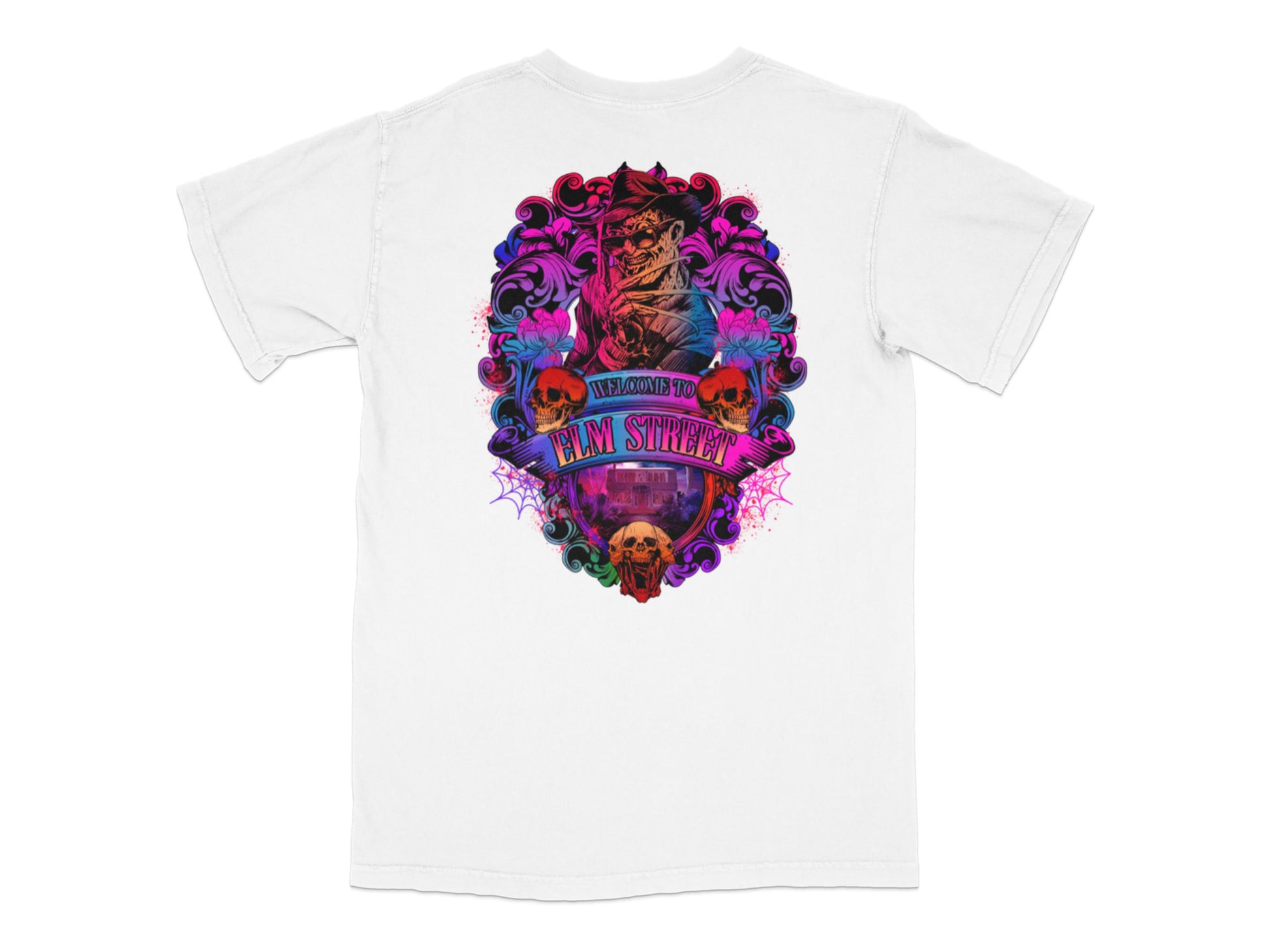 Men's White T-Shirt with Vibrant Tattoo Style Graphic, Colorful Skull and Anchor Design, Casual Streetwear Shirt