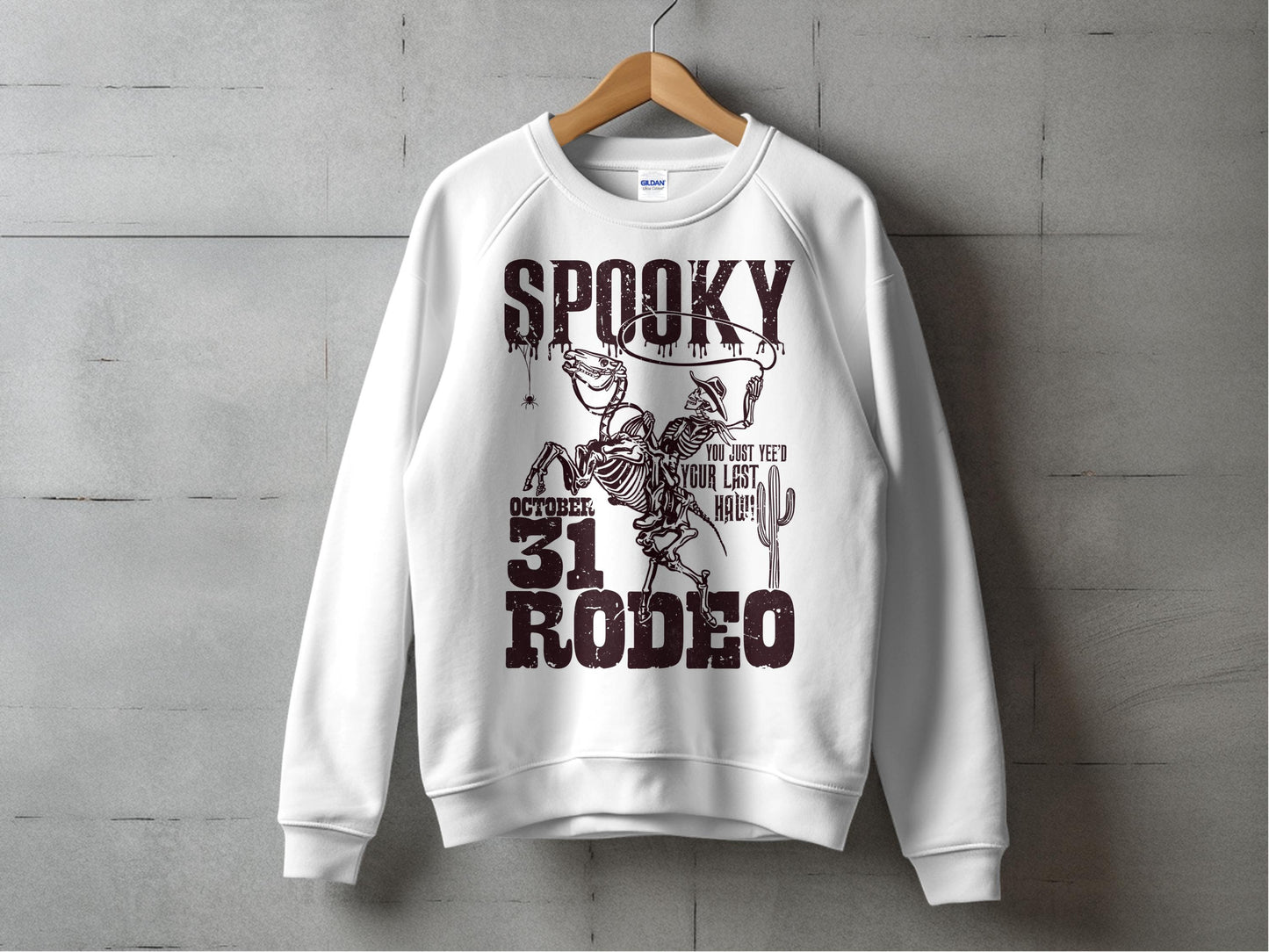 Spooky Rodeo Sweatshirt, Halloween Graphic Pullover, October 31 Event Apparel, Unisex Oversized Sweater for Autumn