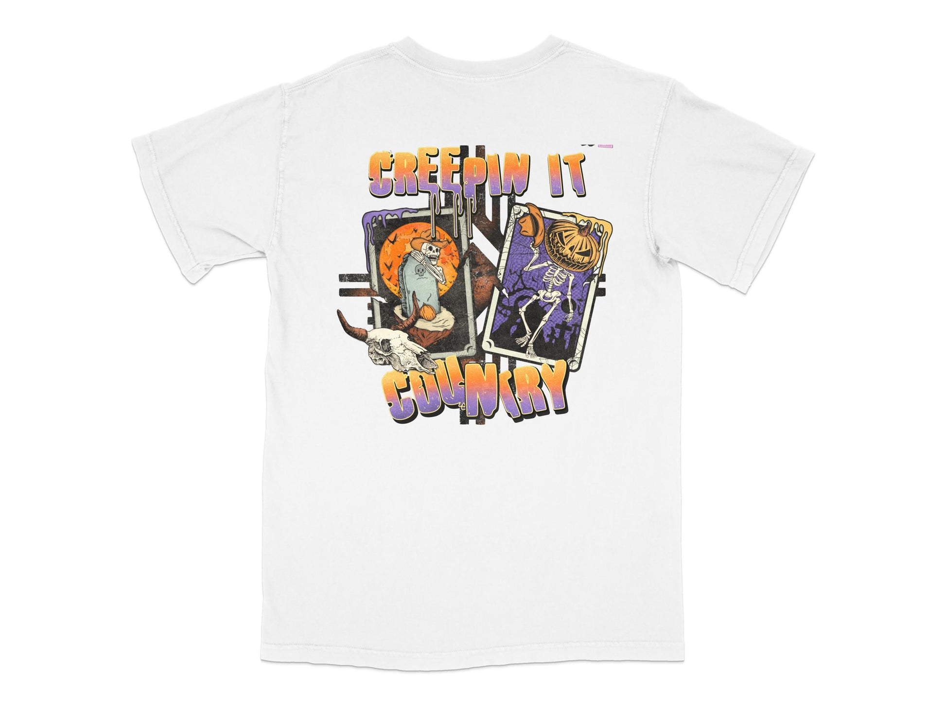 Vintage Creepin It Country T-Shirt, Retro Halloween Graphic Tee, Unisex White Cotton Shirt