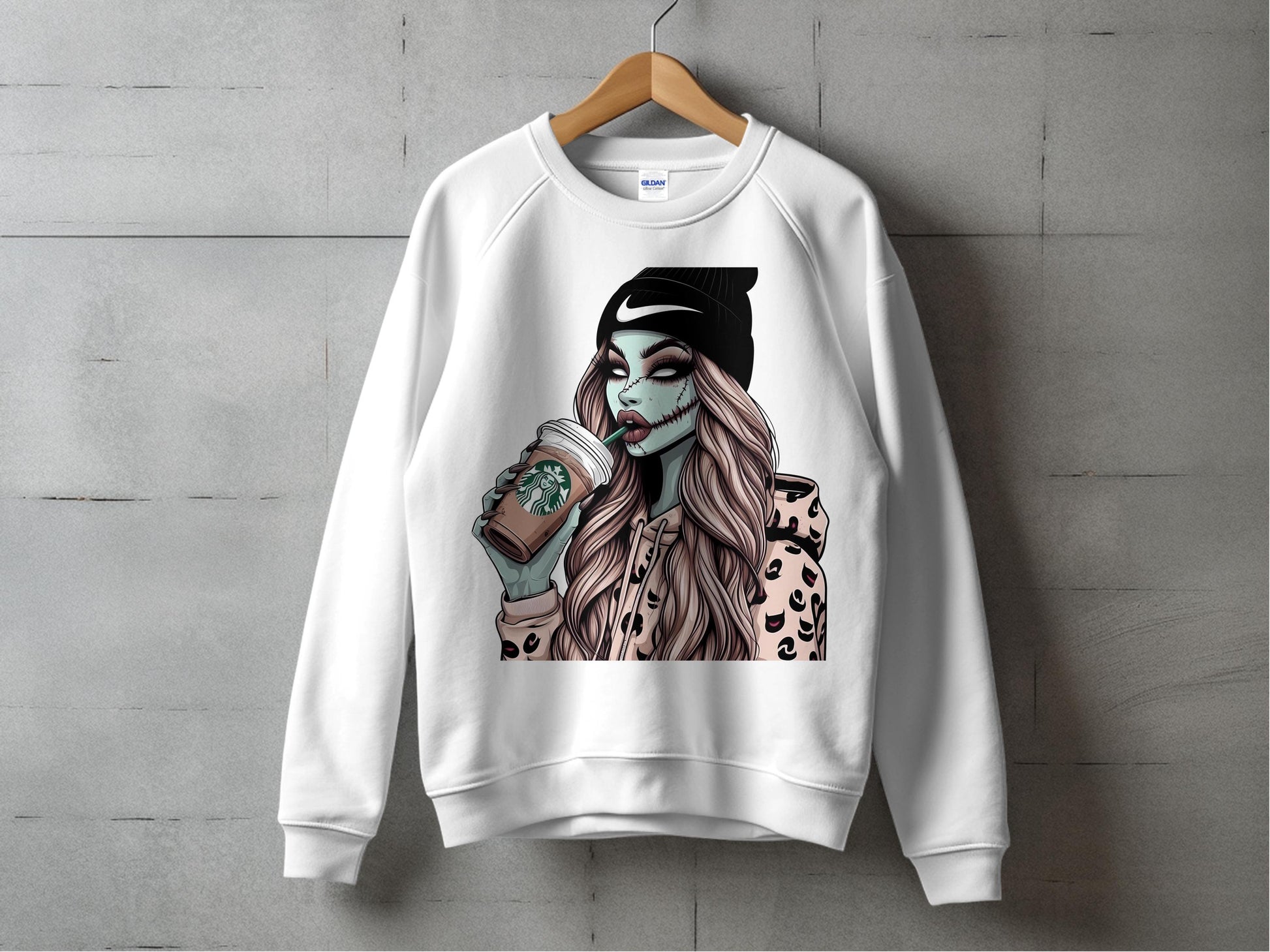 Trendy Graphic Sweatshirt, Funky Female Print, Urban Style Pullover, Cool Casual Streetwear, Fashionable Fall Apparel