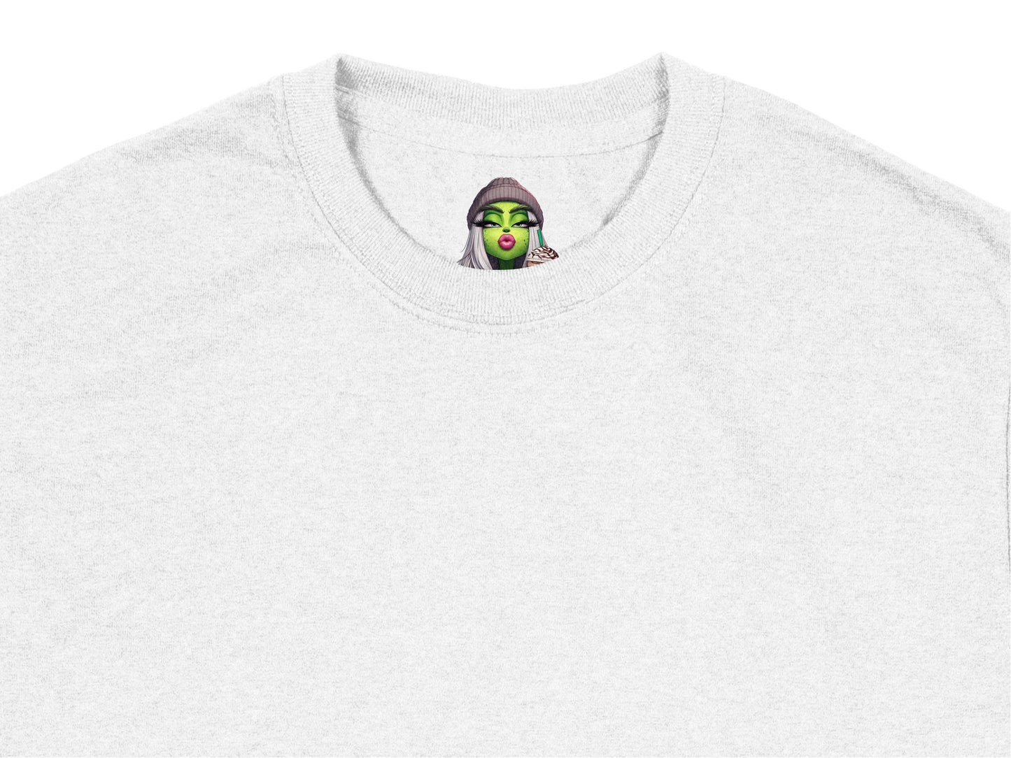 Unisex Grey T-Shirt with Unique Green Masked Face Design, Casual Cotton Tee, Stylish Streetwear Top