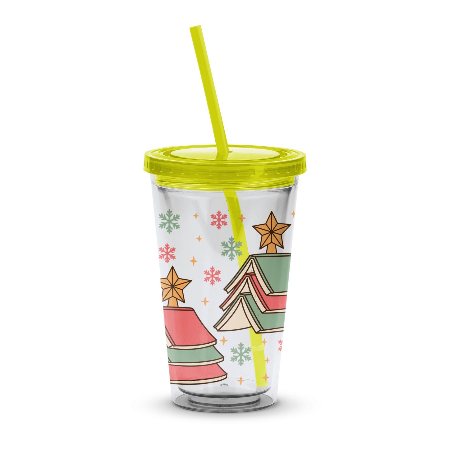 Christmas Holiday Tumbler with Straw, Festive Tree and Snowflake Design, Insulated Travel Cup