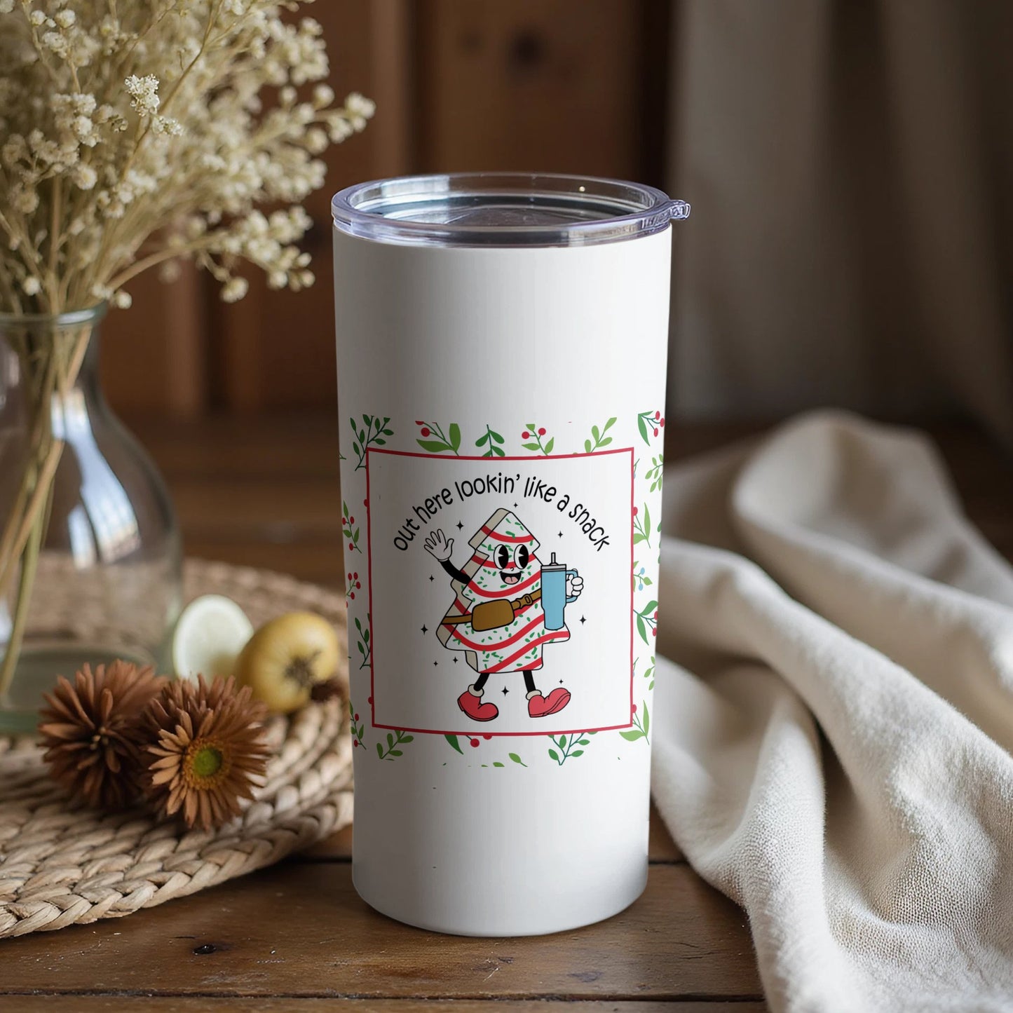 Funny Christmas Tumbler, Red Truck Holiday Insulated Mug, Perfect Winter Gift, Unique Coffee Travel Cup
