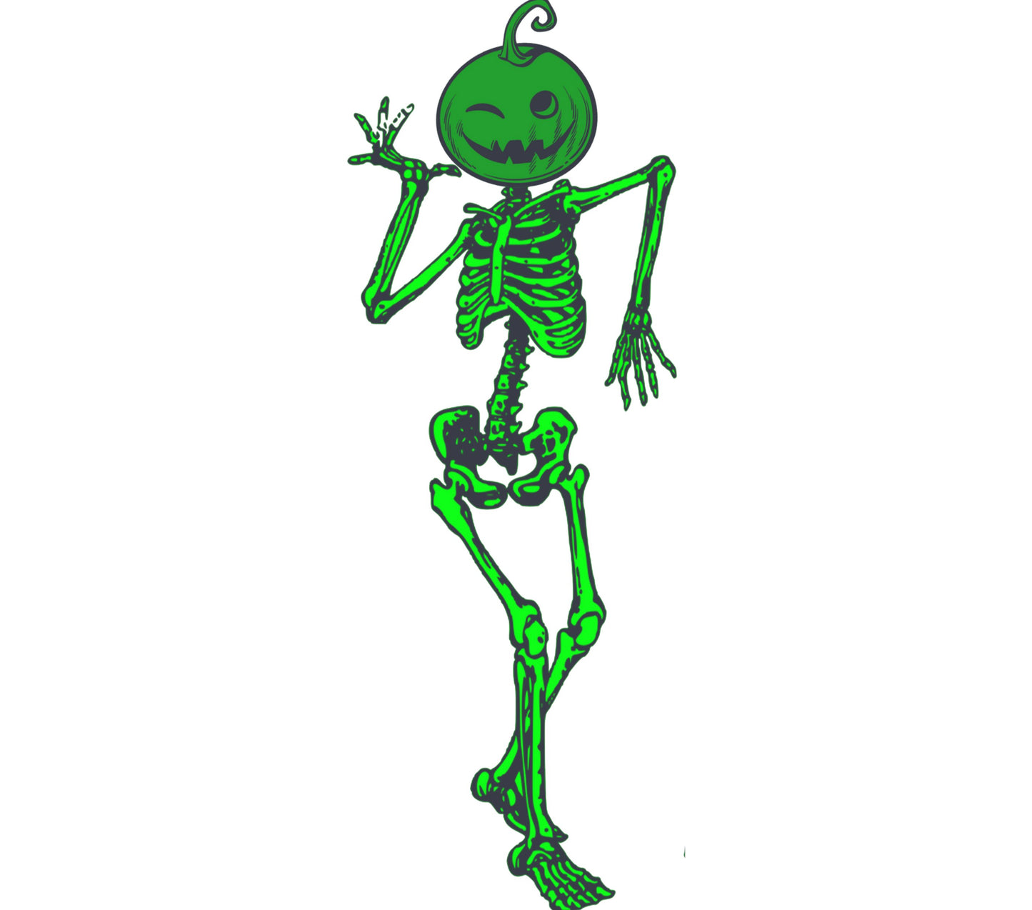 Halloween Pumpkin Head Skeleton Decal, Neon Green Vinyl Sticker, Spooky Car and Laptop Decoration, Unique Creepy Wall Art.