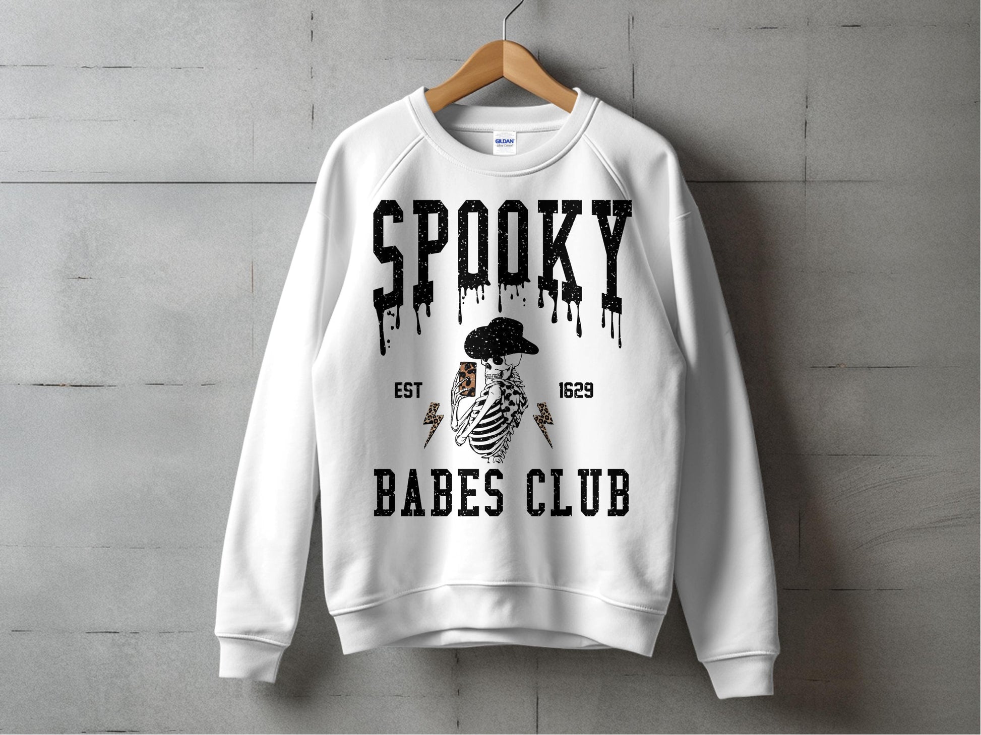 Spooky Babes Club Sweatshirt, Gothic Drip Lettering, Skeleton Hand Print, Halloween Crewneck, Unisex Fashion Top, Gift Idea