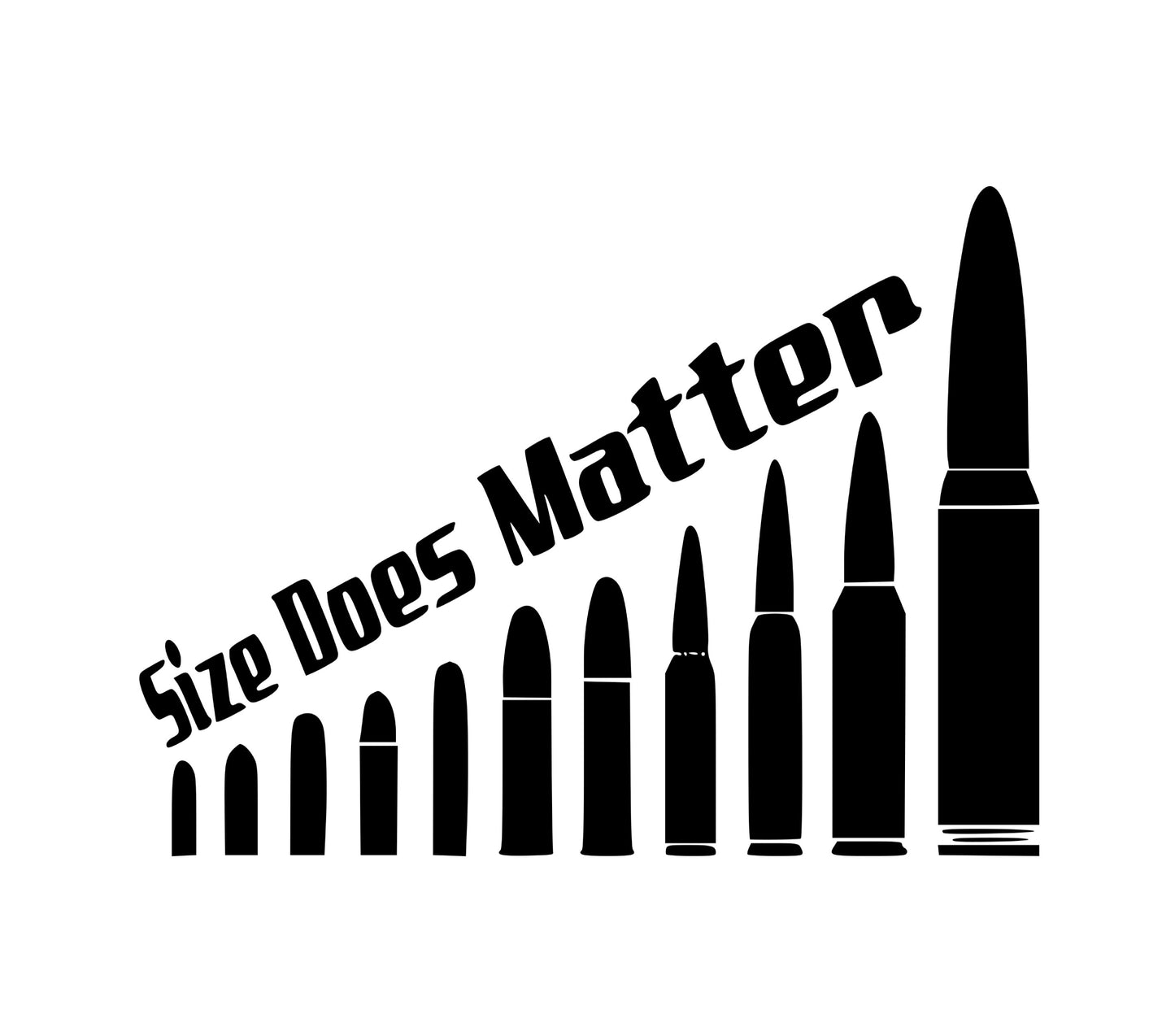 Size Does Matter Bullet Art Graphic T-Shirt, Unique Gun Enthusiast Tee, Bold Black and White Design